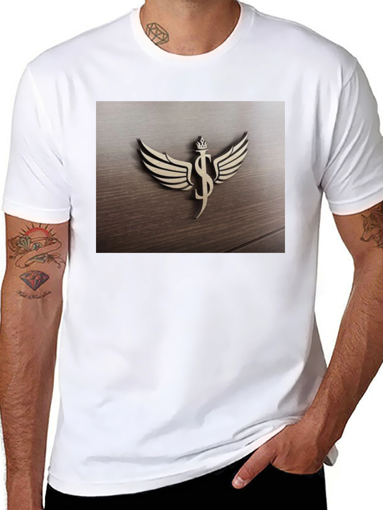 Winged Dollar Sign Crown Graphic T-Shirt - Black