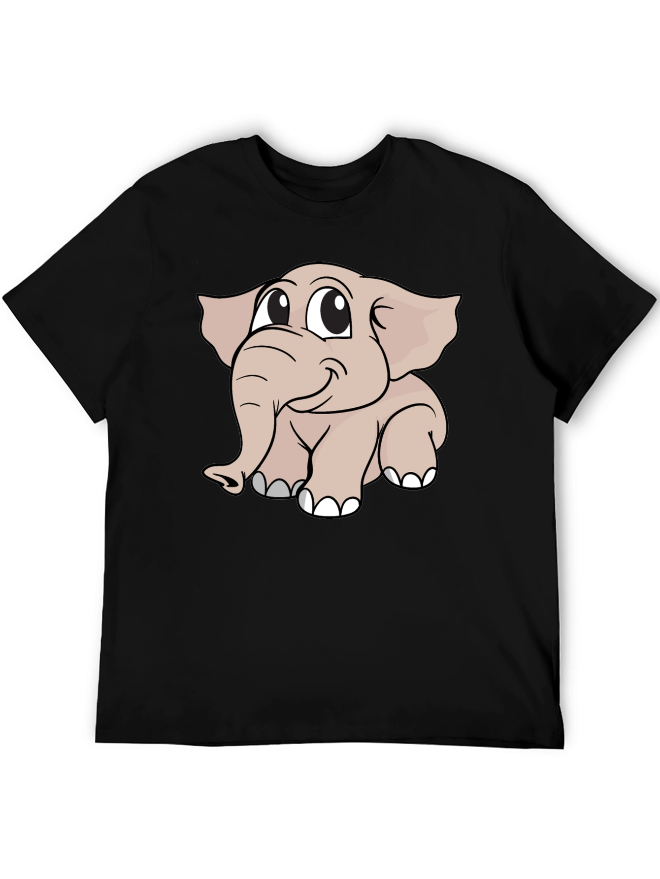 Cute Elephant Cartoon Black T-Shirt