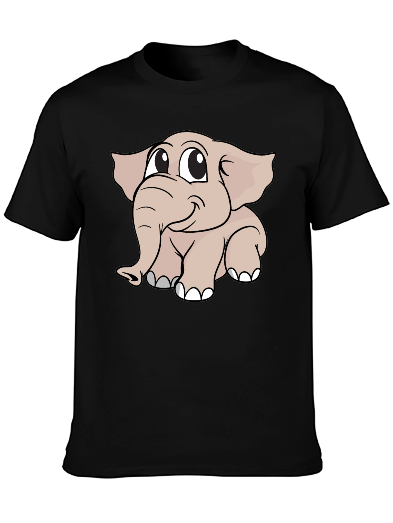 Cute Elephant Cartoon Black T-Shirt