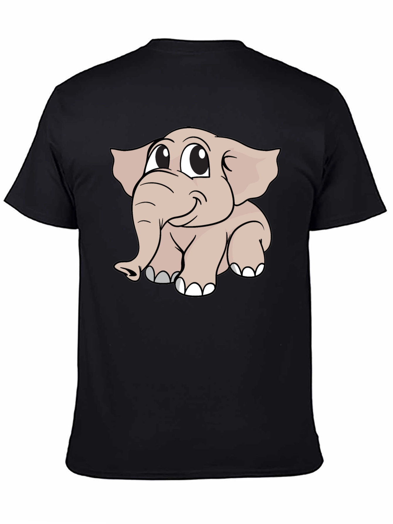 Cute Elephant Cartoon Black T-Shirt