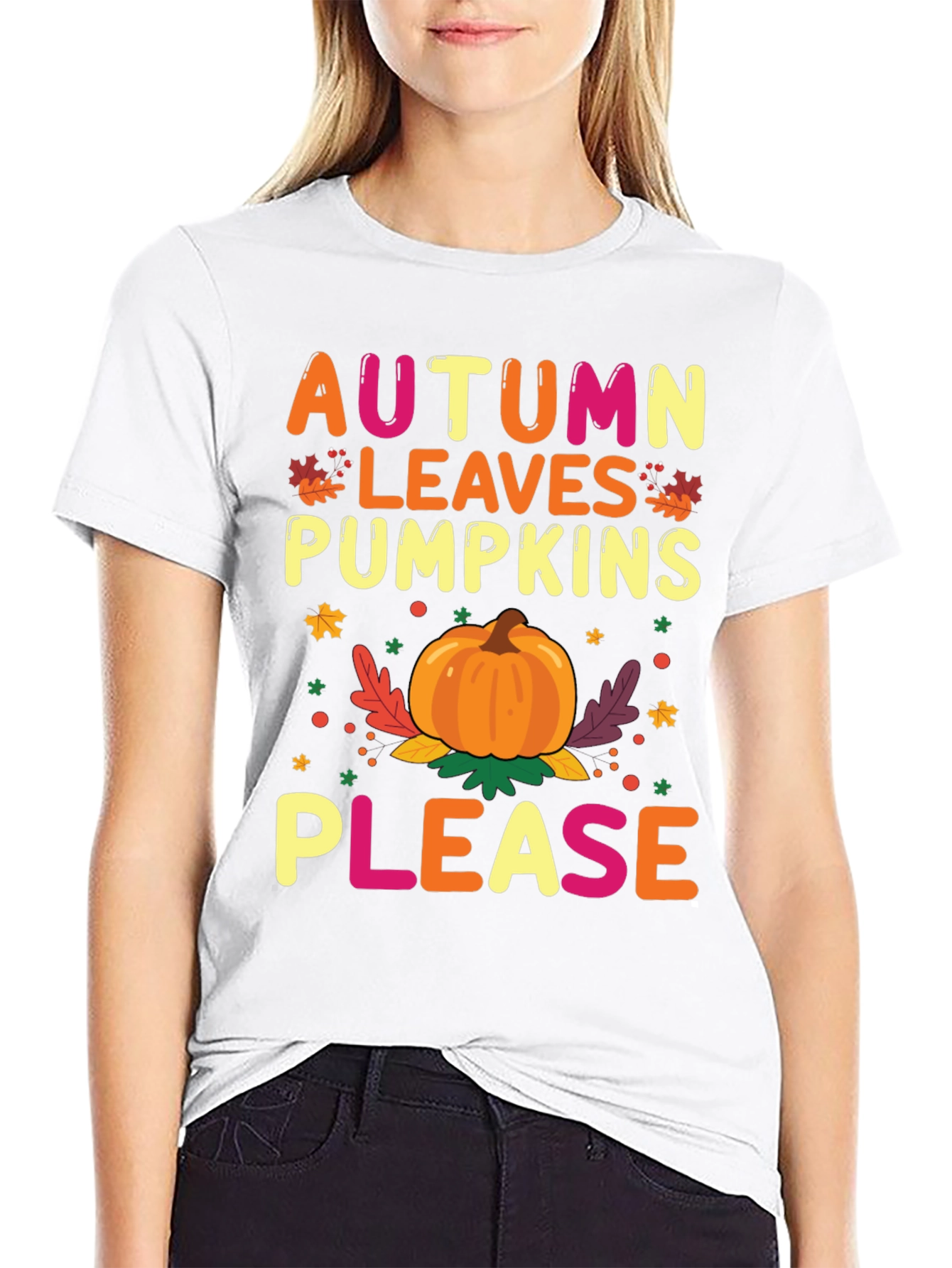 Autumn Leaves Pumpkins Please Graphic Tee