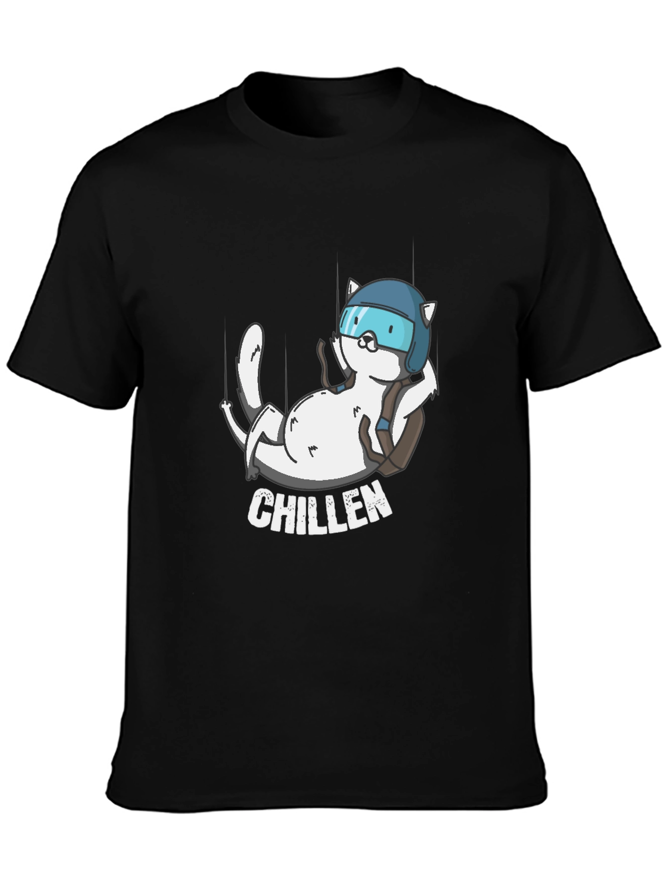 Chillen Cat Skydiver Black T-Shirt