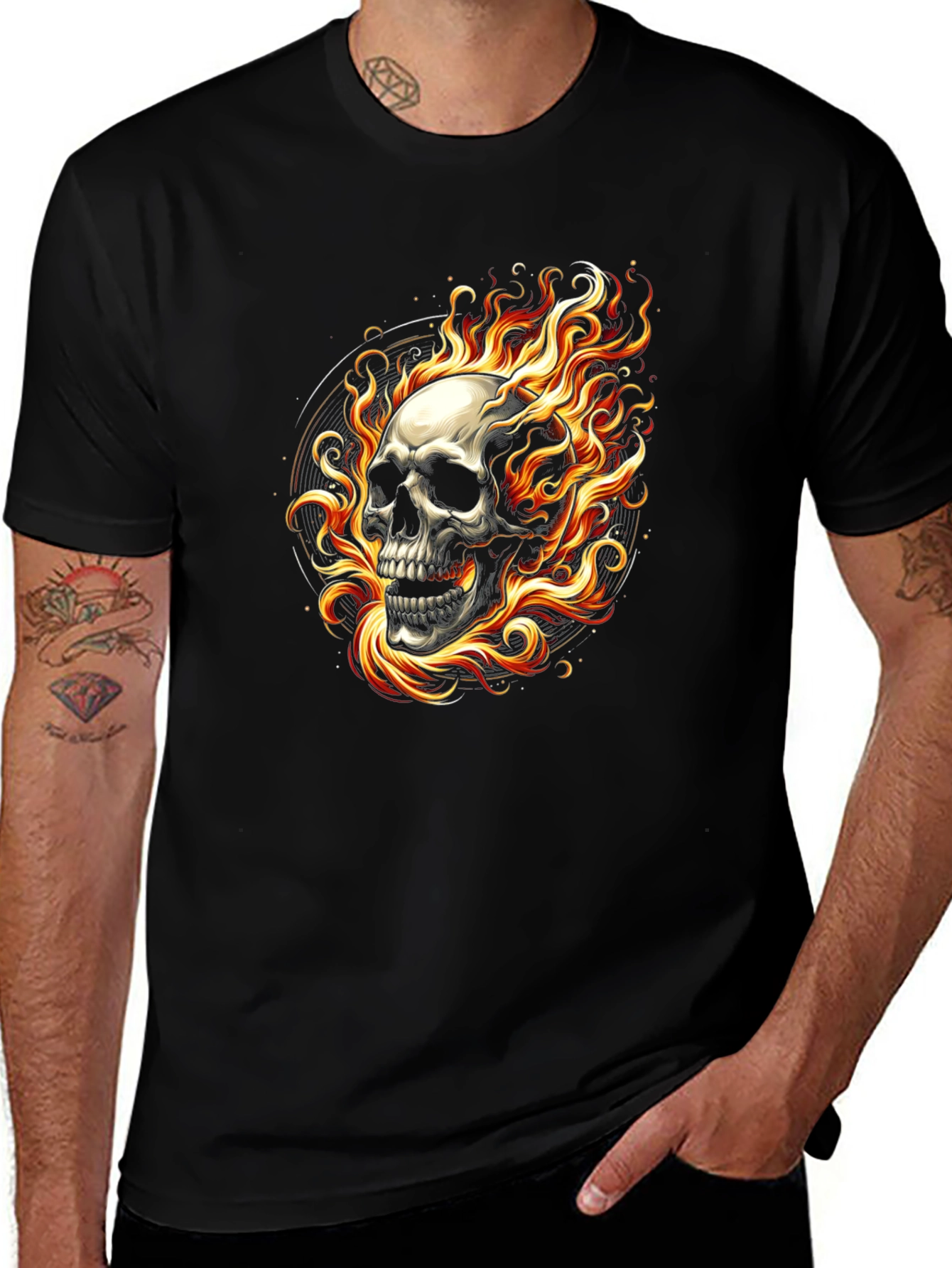 Flaming Skull Black T-Shirt - Edgy Graphic Tee