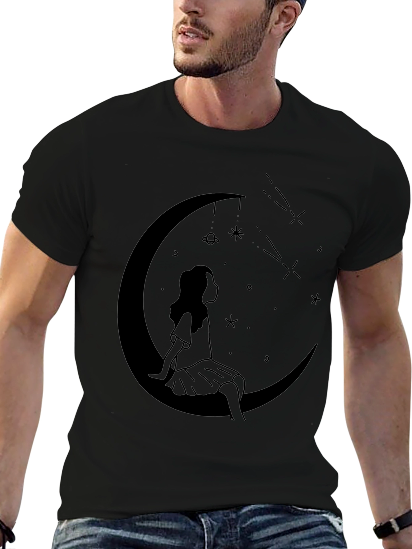 Celestial Dreams Black T-Shirt - Moon Child Design