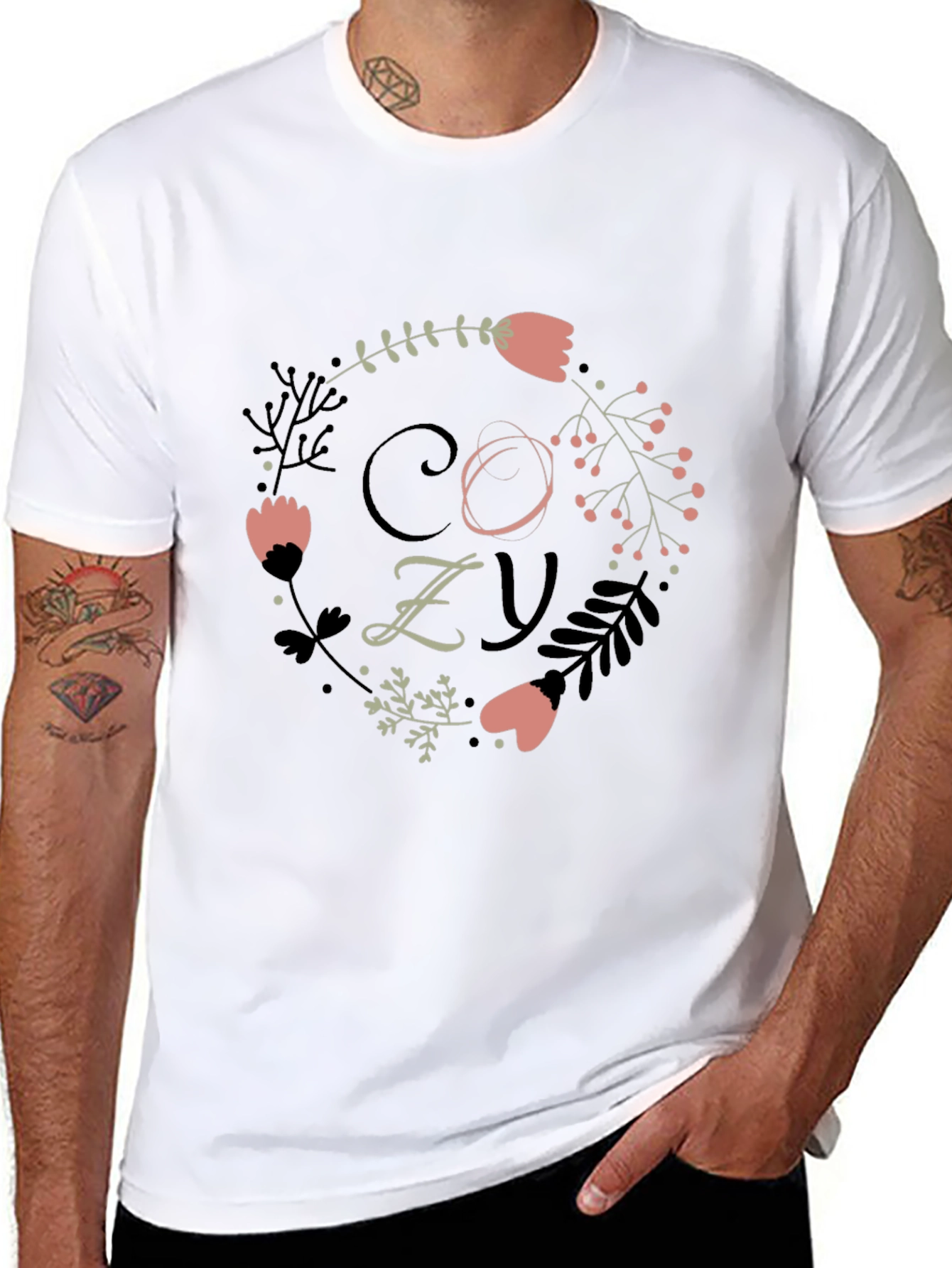 Cozy Floral Graphic Print Black T-Shirt