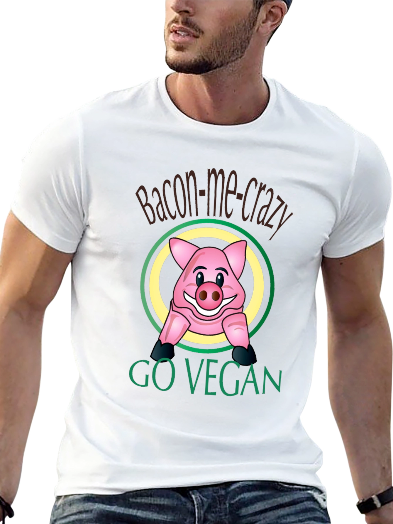 Bacon-Me-Crazy Go Vegan T-Shirt - Funny Pig Design