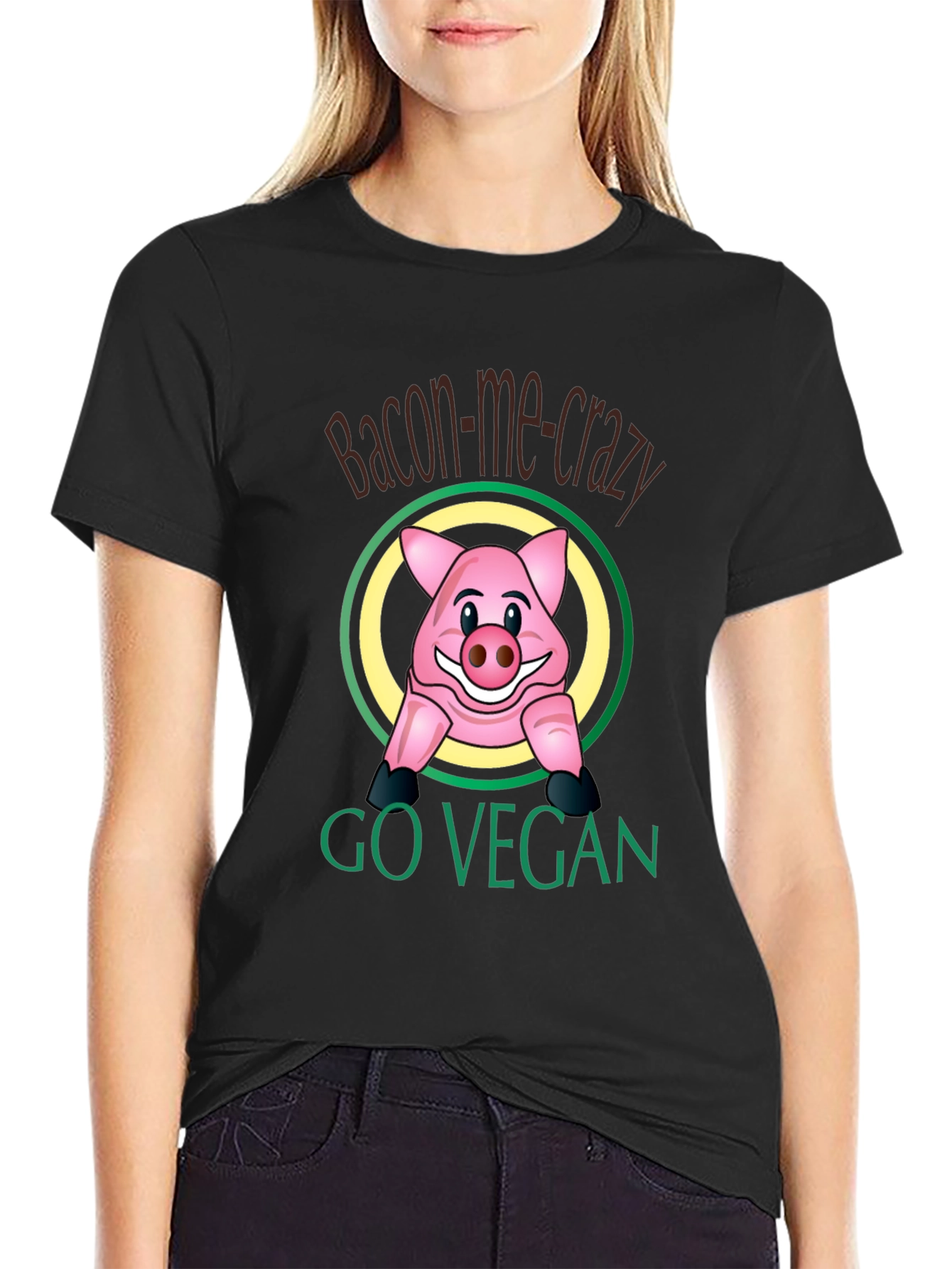 Bacon-Me-Crazy Go Vegan T-Shirt - Funny Pig Design