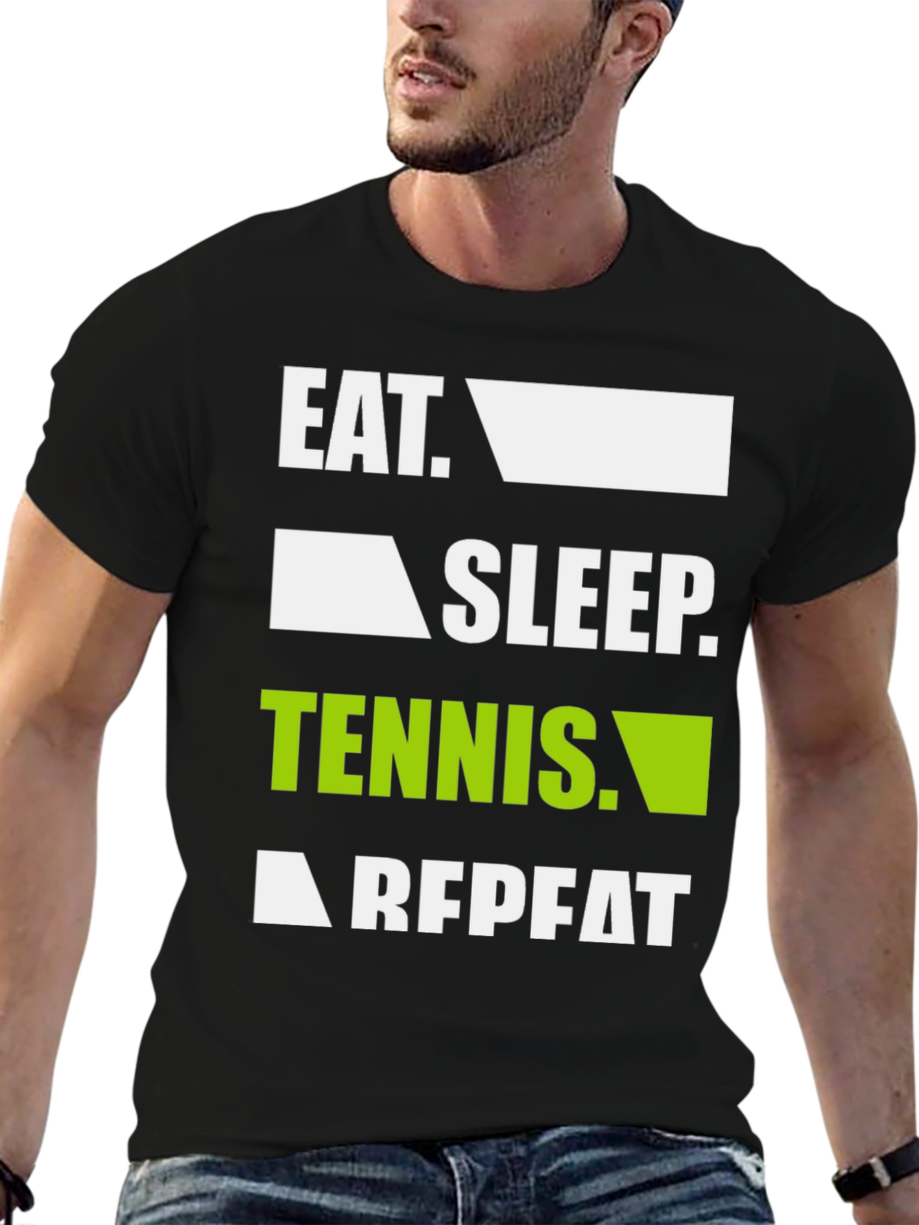 Eat Sleep Tennis Repeat Black Graphic T-Shirt