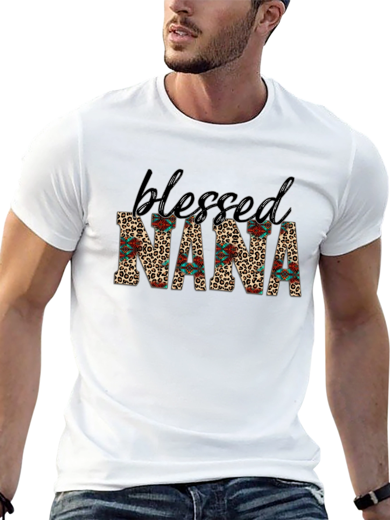 Blessed Nana Graphic Tee - Leopard Print