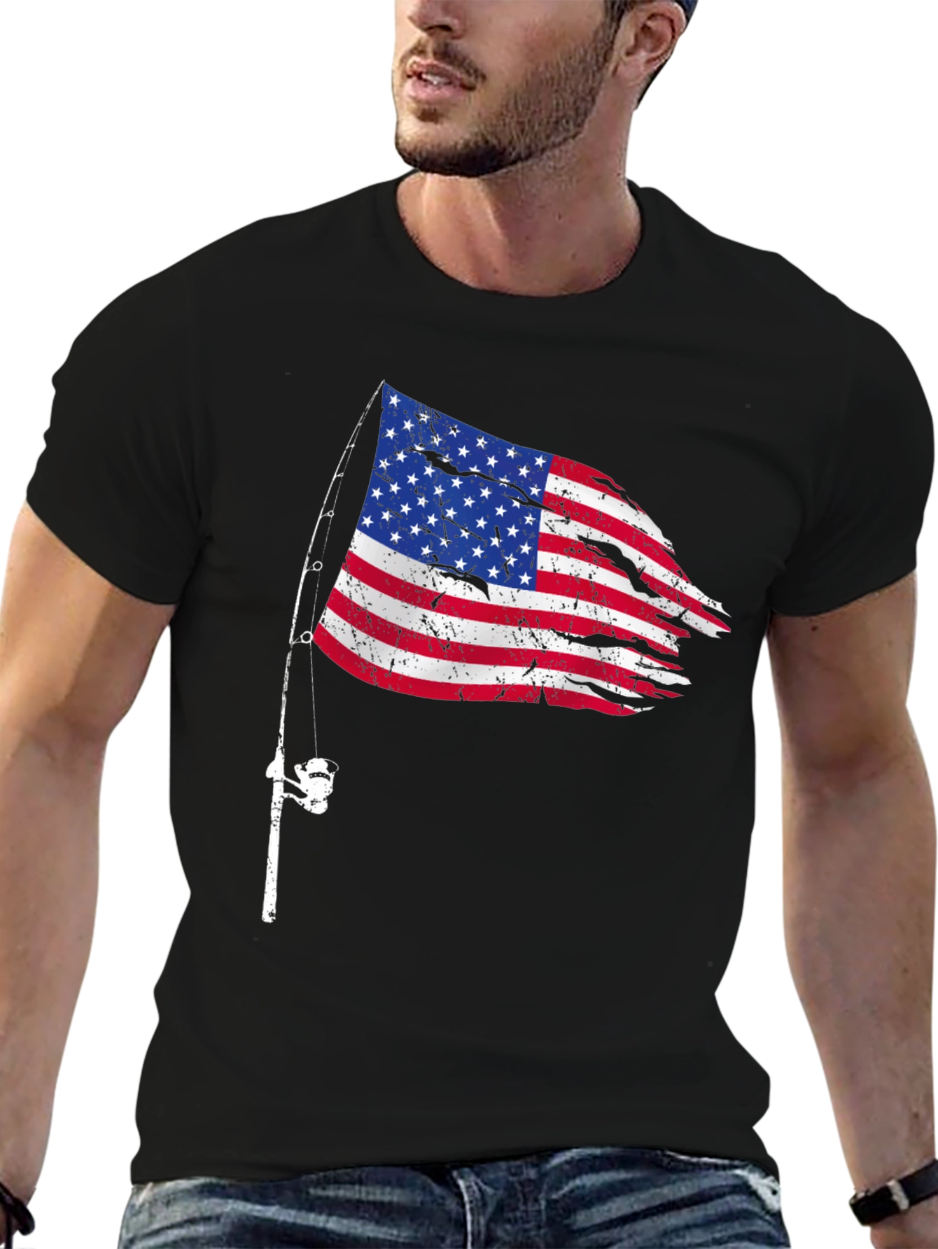 American Flag Fishing Rod T-Shirt