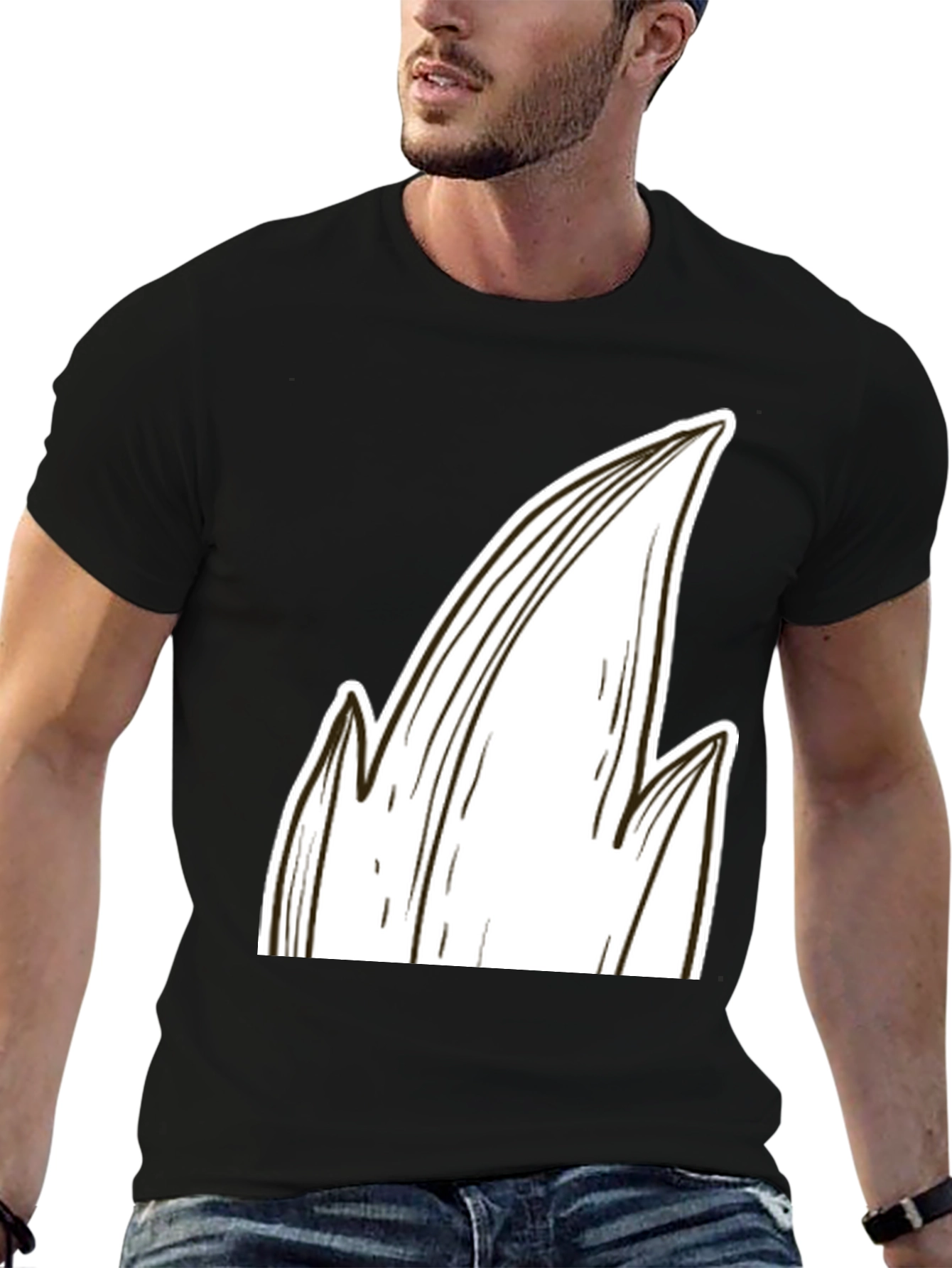 Stylized Black T-Shirt with White Abstract Design