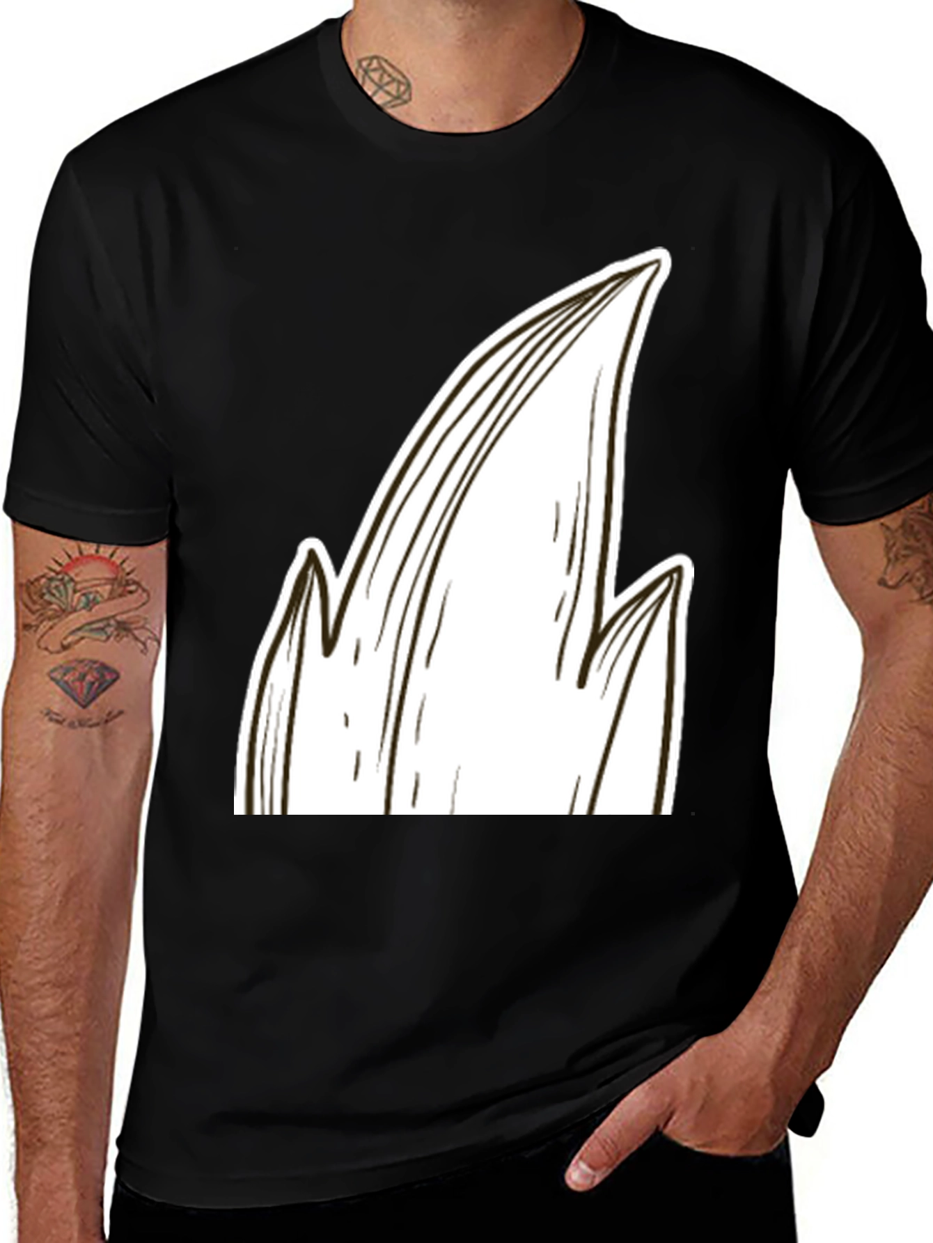 Stylized Black T-Shirt with White Abstract Design