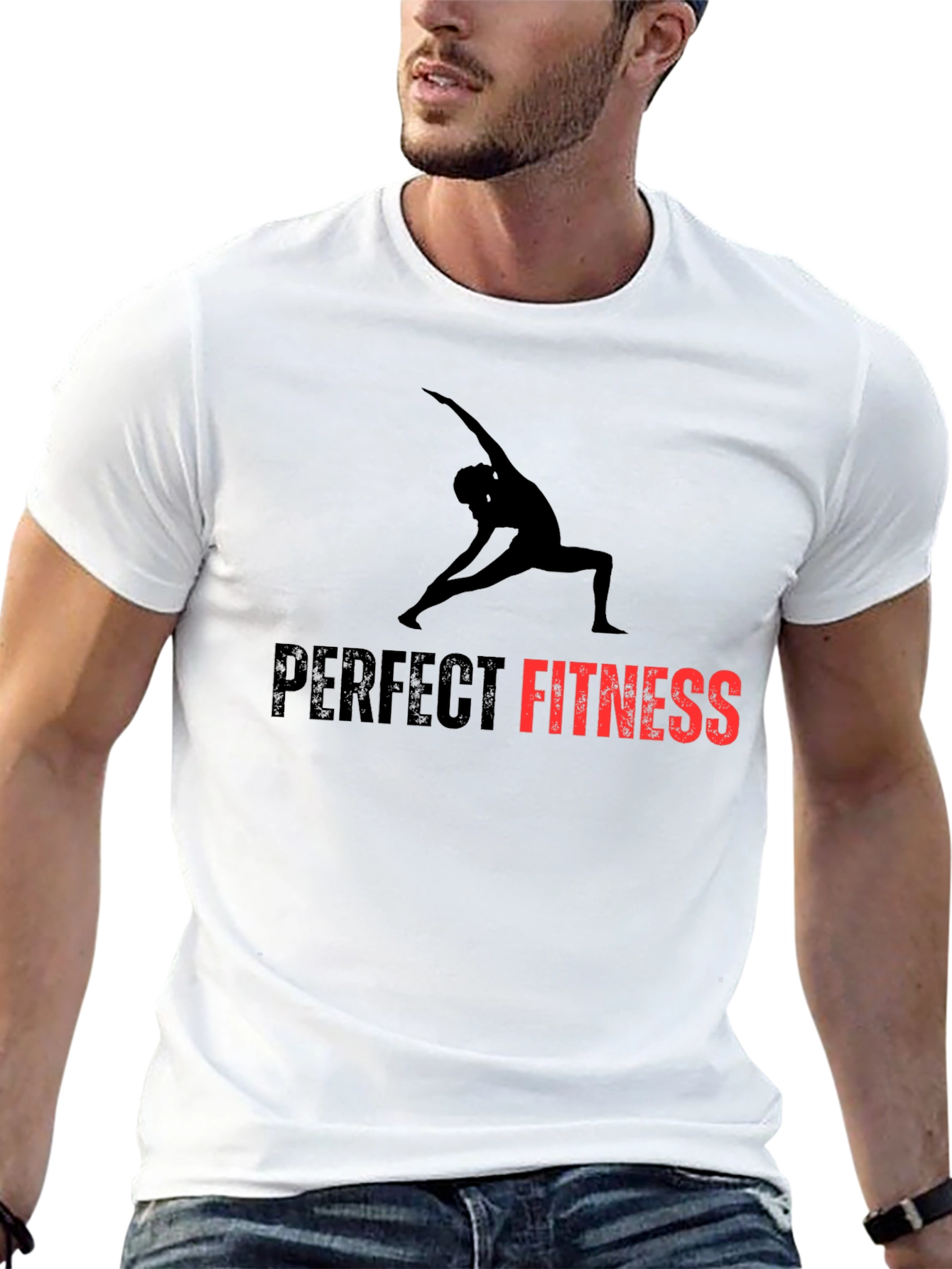 Perfect Fitness Black T-Shirt Yoga Design