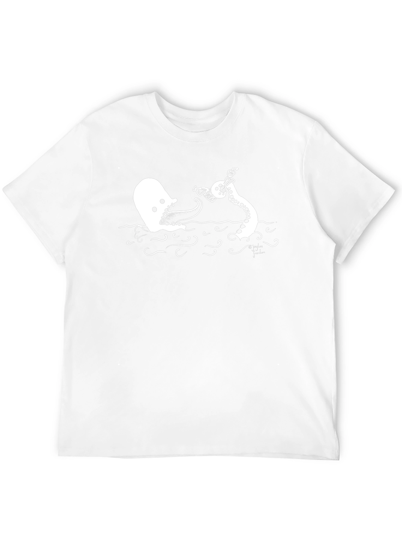 Cartoon Ghost vs Octopus Black T-Shirt