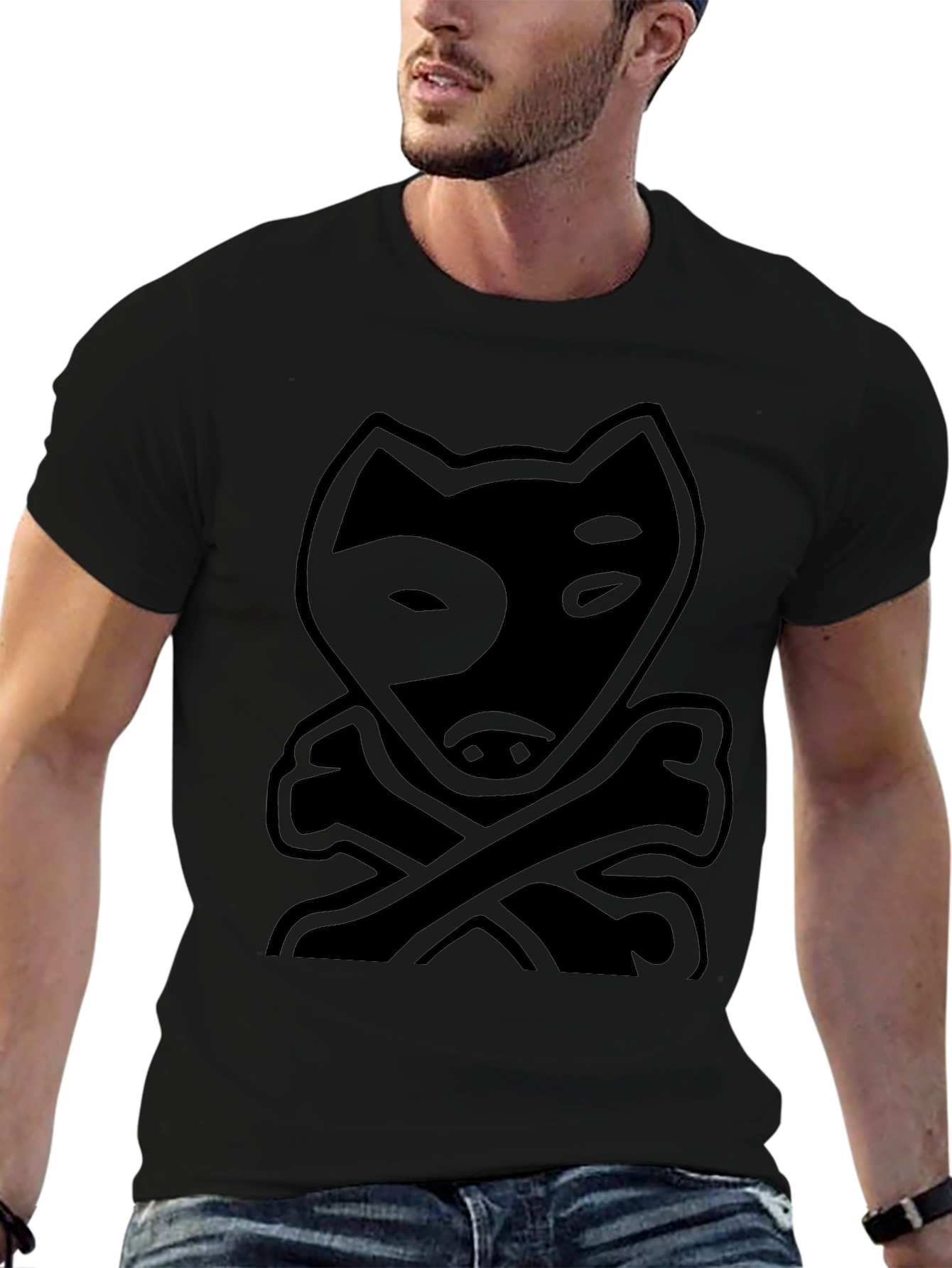 Dog Pirate Tee - Black Cotton Crew Neck T-Shirt