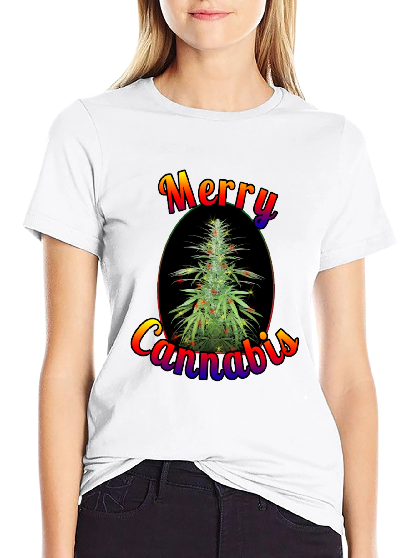 Merry Cannabis Christmas Tree Graphic T-Shirt