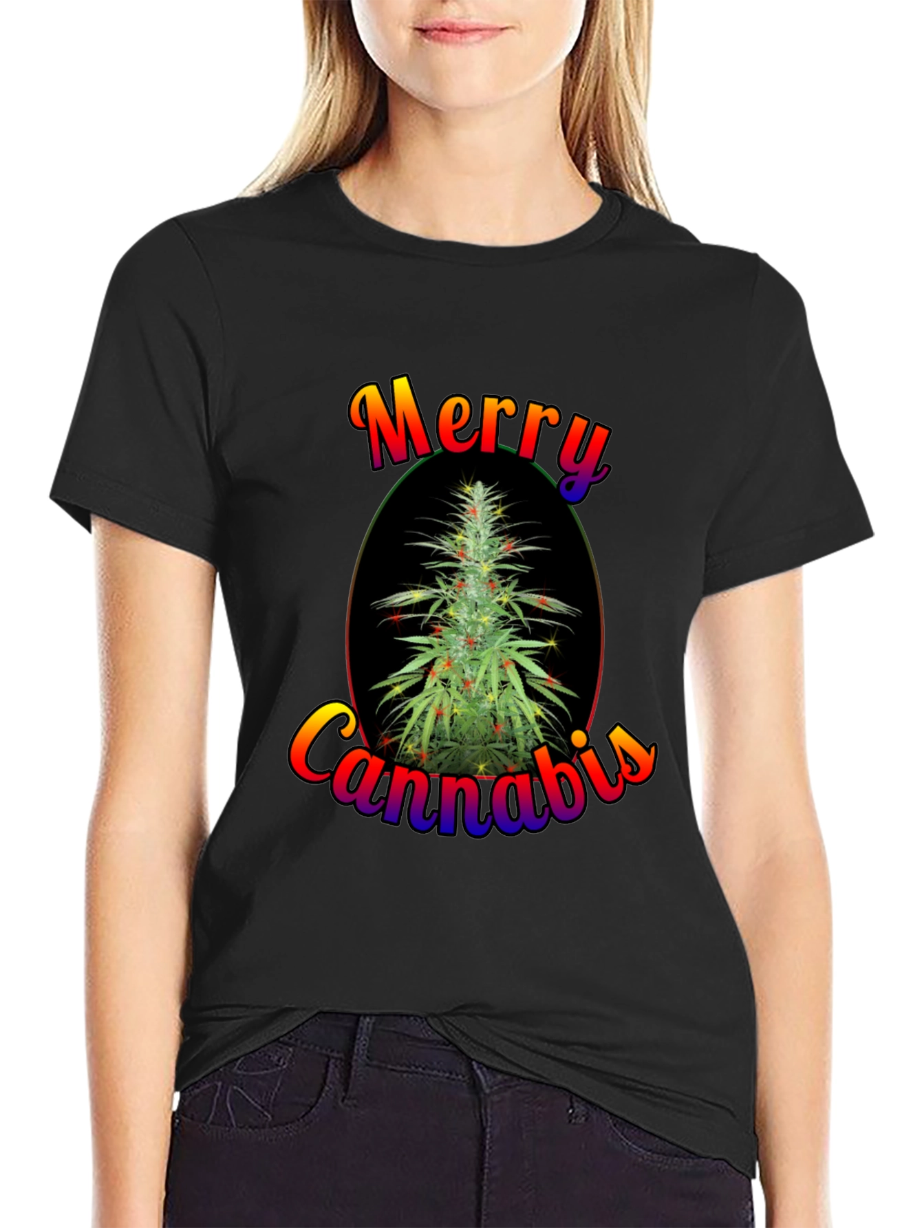 Merry Cannabis Christmas Tree Graphic T-Shirt