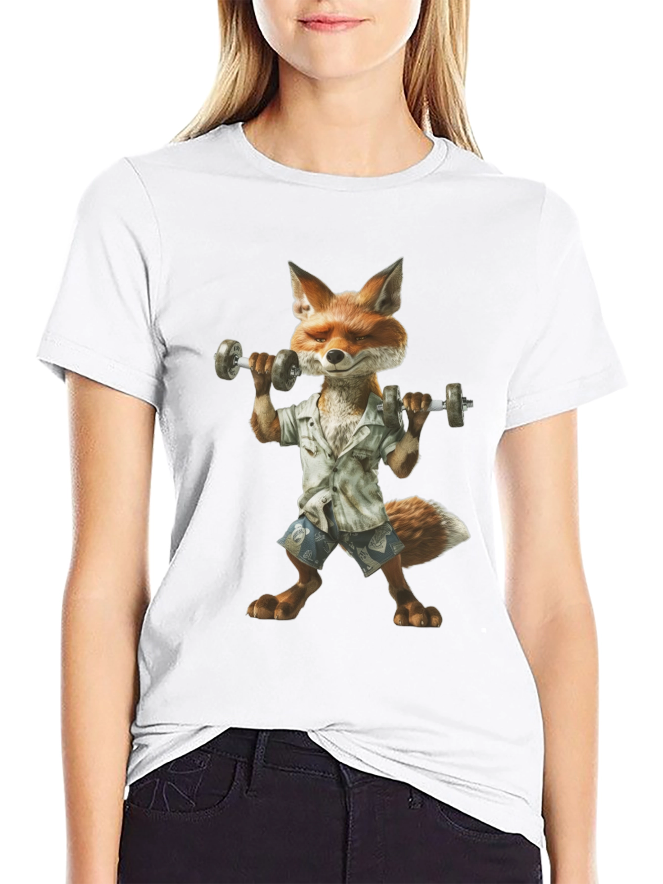 Fox Lifting Weights Graphic T-Shirt