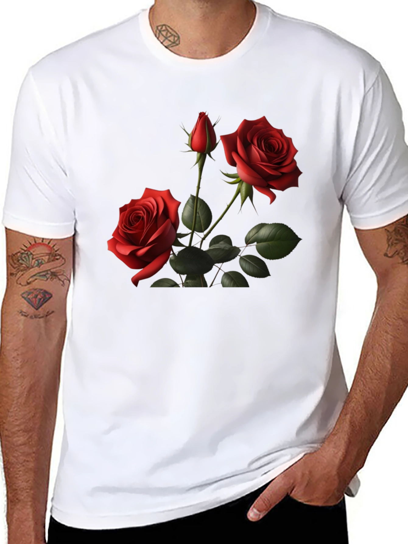 Roses on Black T-Shirt
