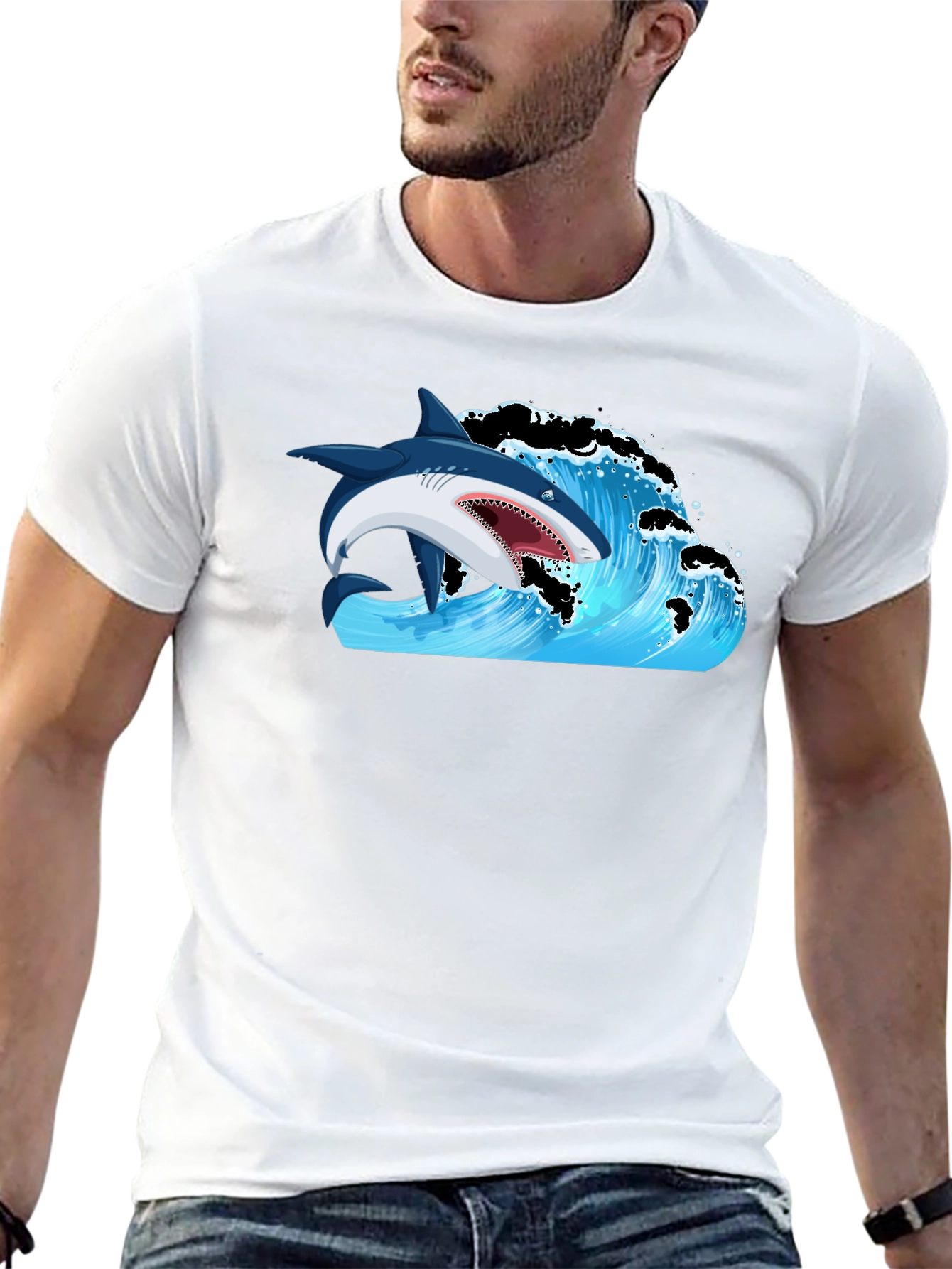 Shark Wave Graphic Print T-Shirt
