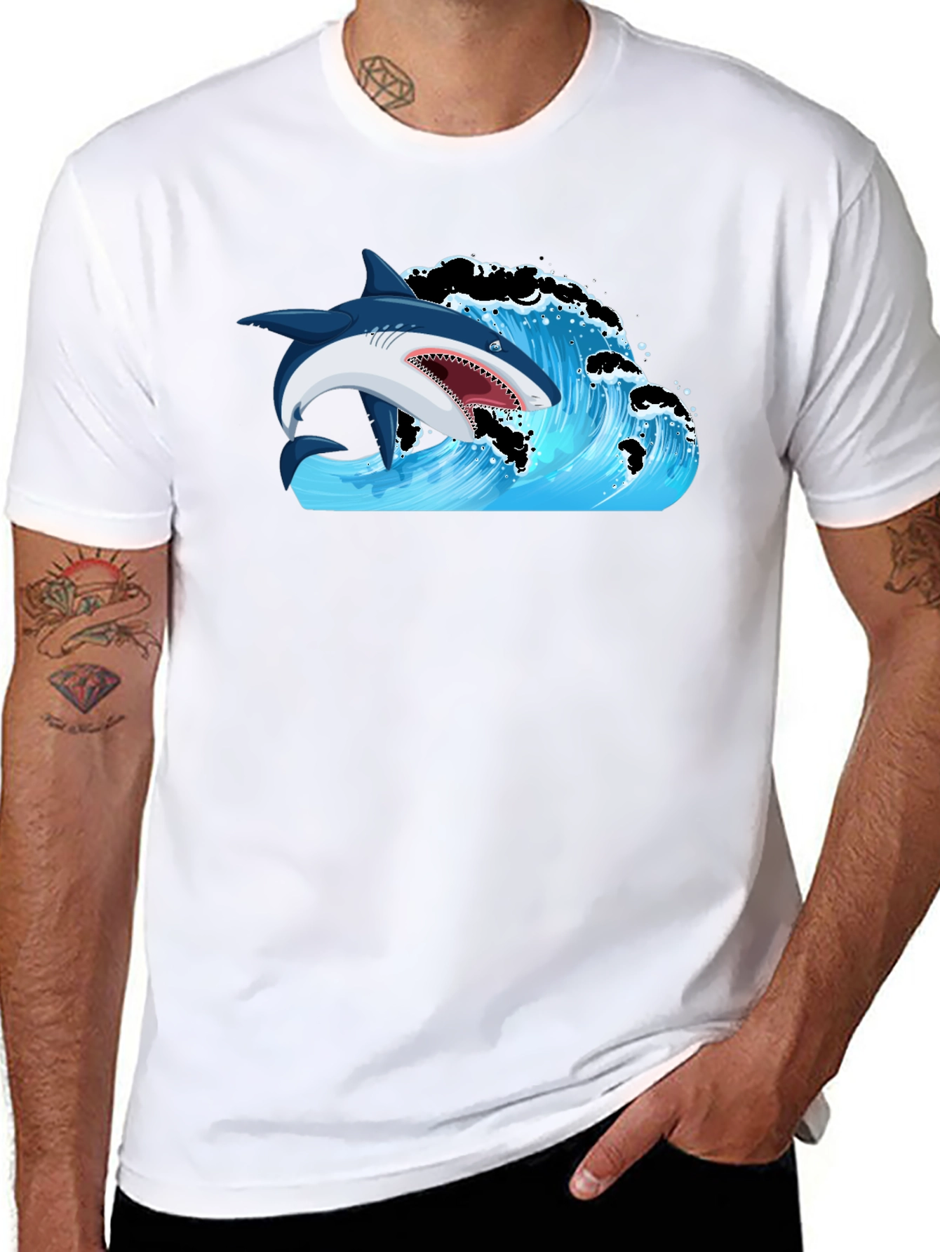 Shark Wave Graphic Print T-Shirt