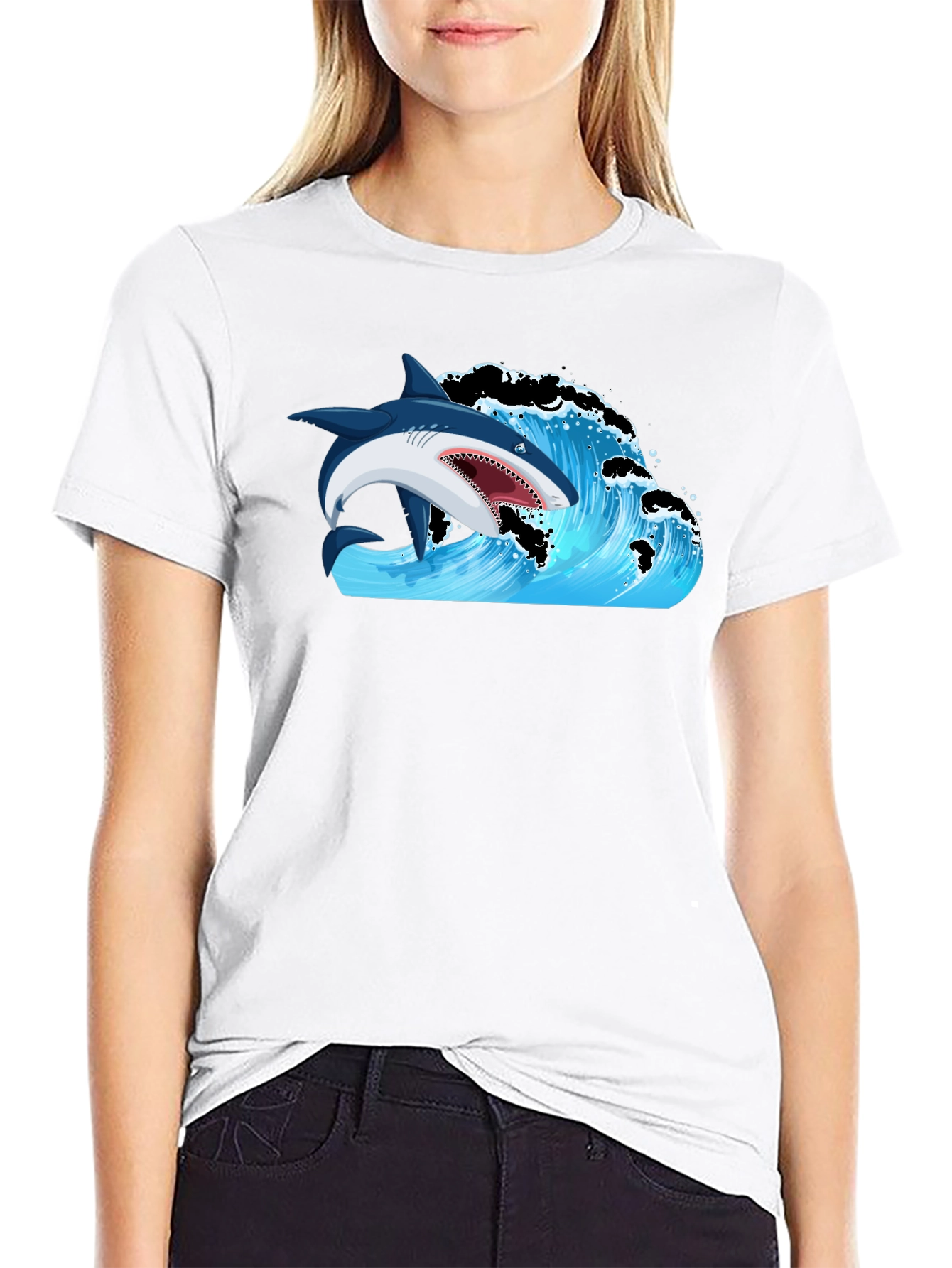 Shark Wave Graphic Print T-Shirt