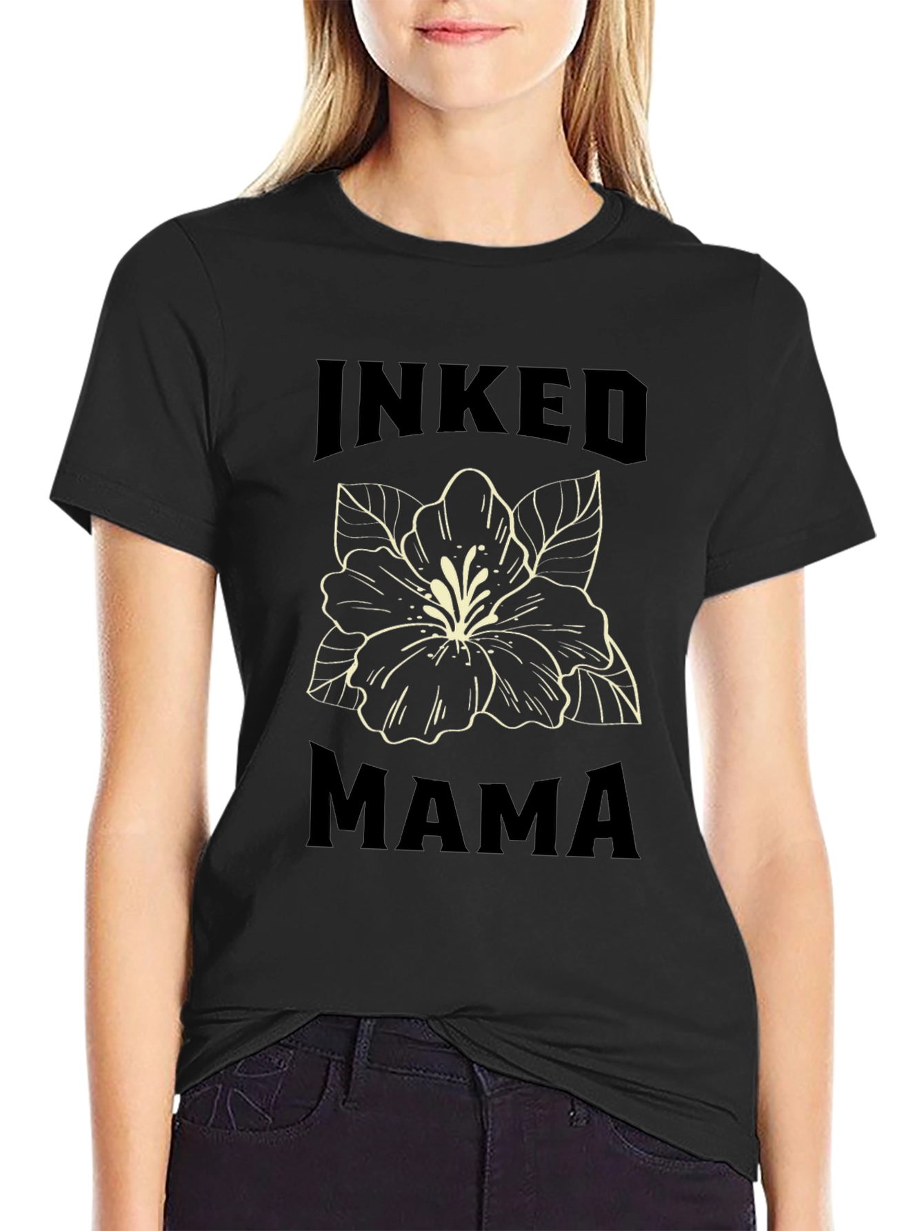 Inked Mama Graphic T-Shirt - Black Floral Design