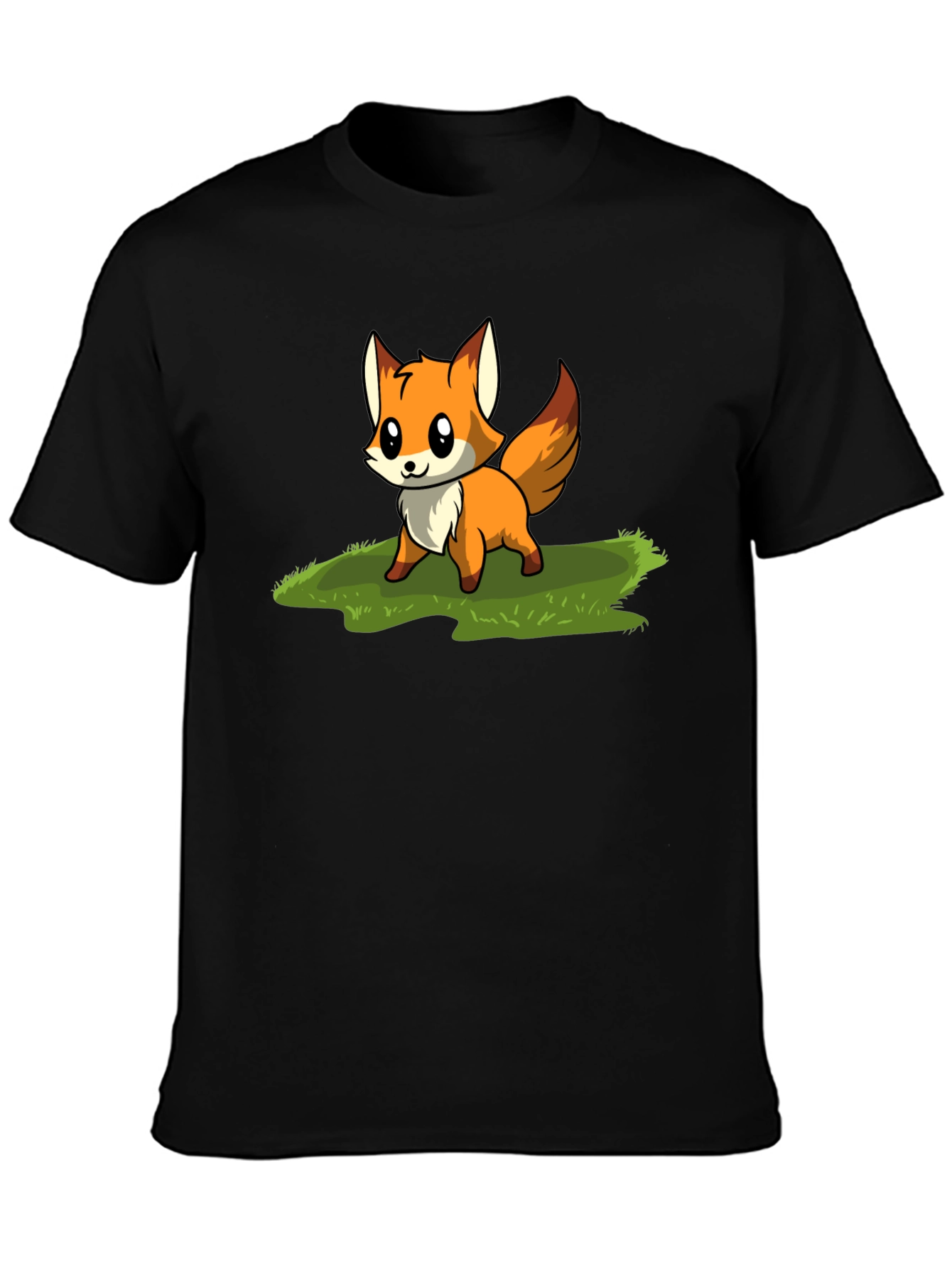 Cute Fox Cartoon Graphic T-Shirt - Black