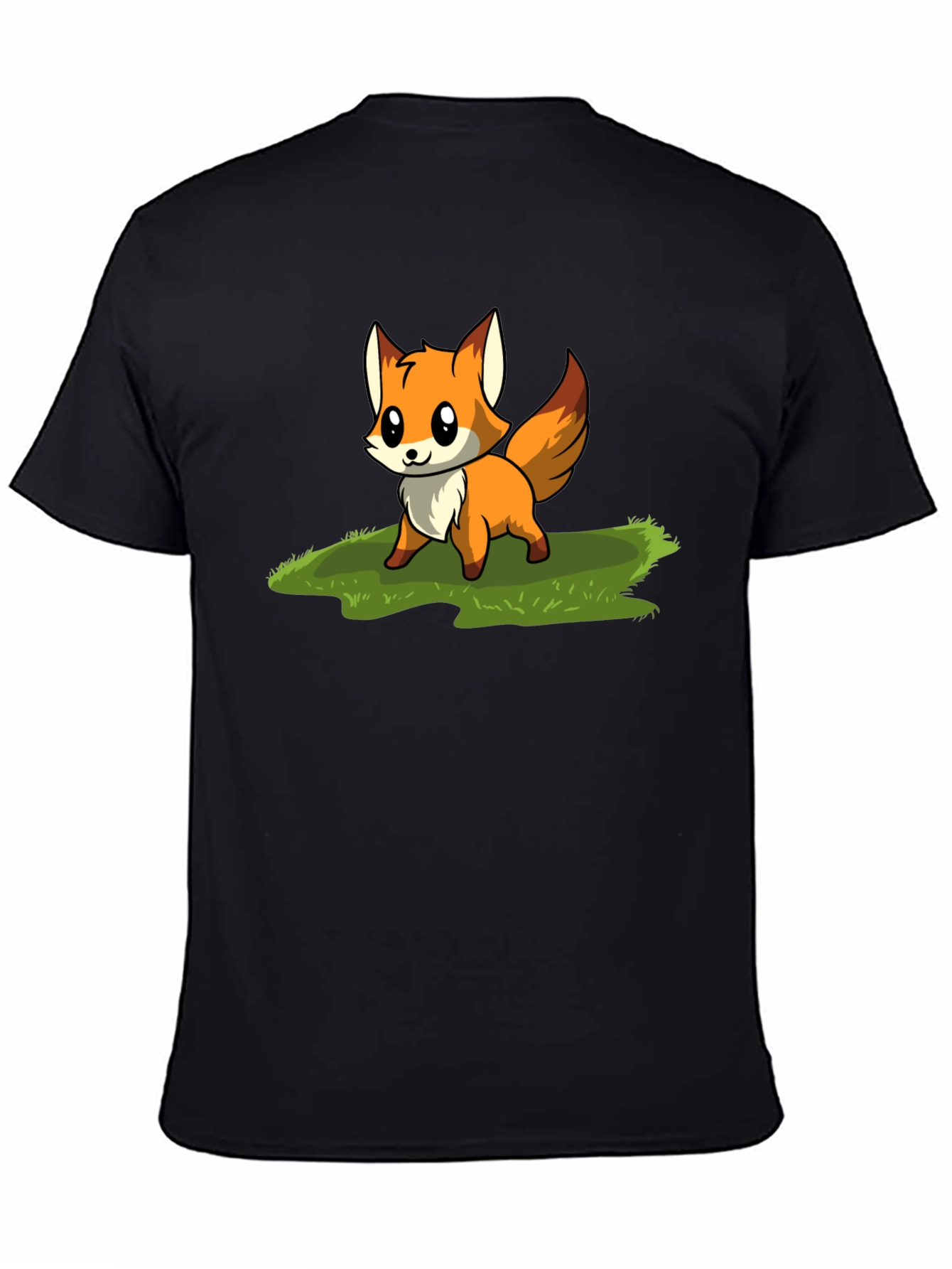 Cute Fox Cartoon Graphic T-Shirt - Black