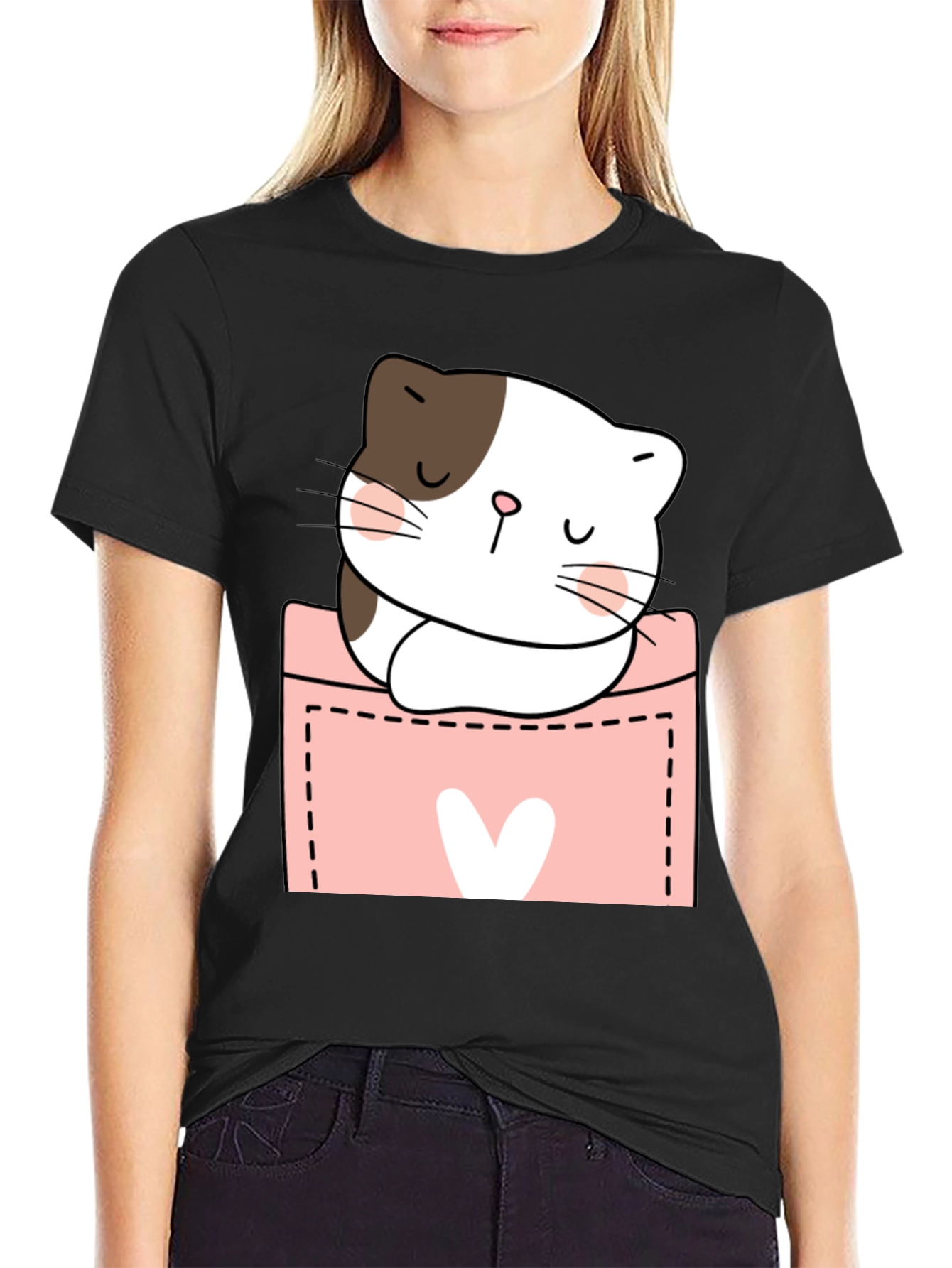 Cute Cat Pocket T-Shirt - Kawaii Kitten Tee