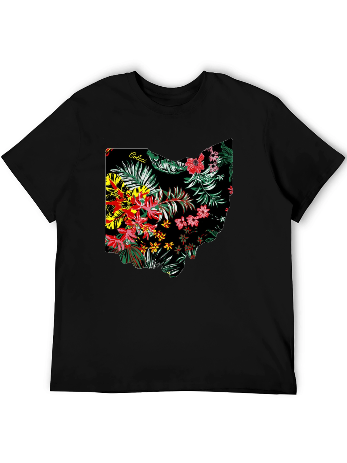 Floral Ohio State Map Mens Black T-Shirt
