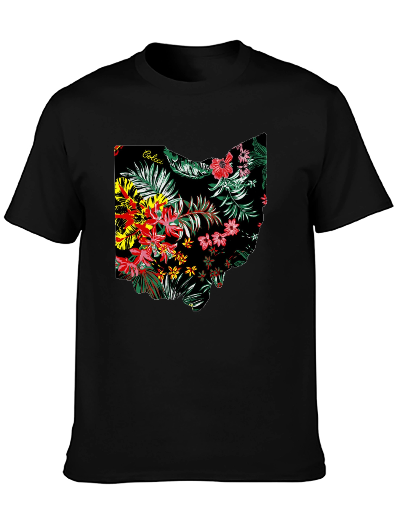 Floral Ohio State Map Mens Black T-Shirt