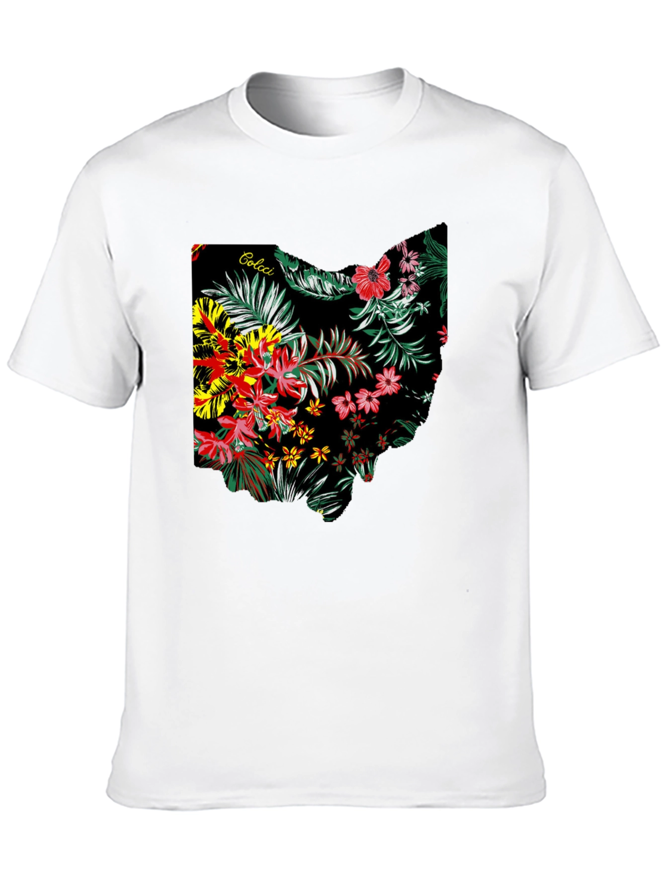 Floral Ohio State Map Mens Black T-Shirt