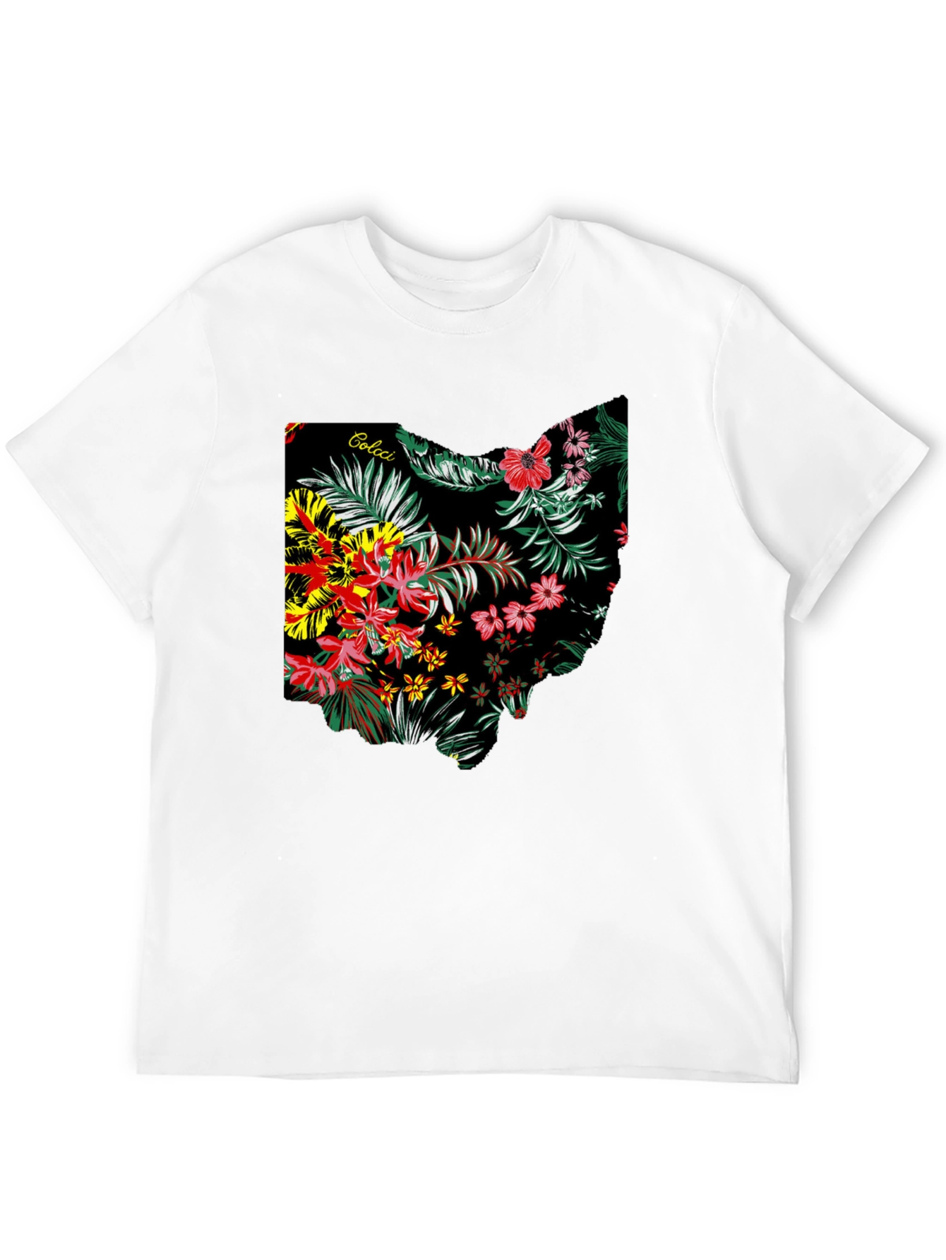 Floral Ohio State Map Mens Black T-Shirt