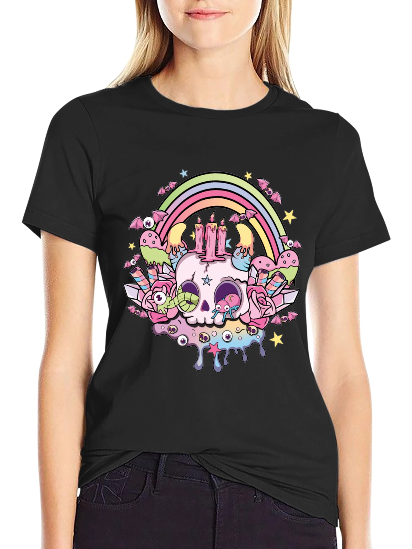 Pastel Goth Skull Rainbow T-Shirt