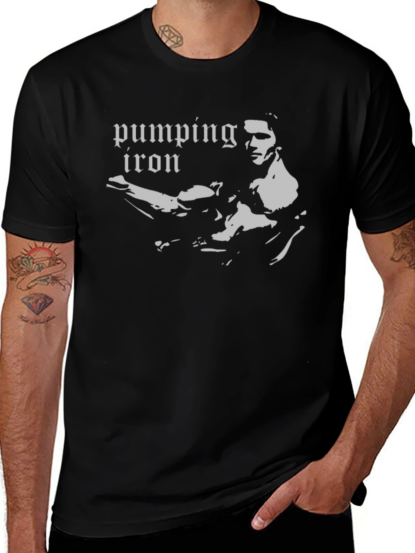 Pumping Iron Black Graphic Tee - Bodybuilding Fan Apparel