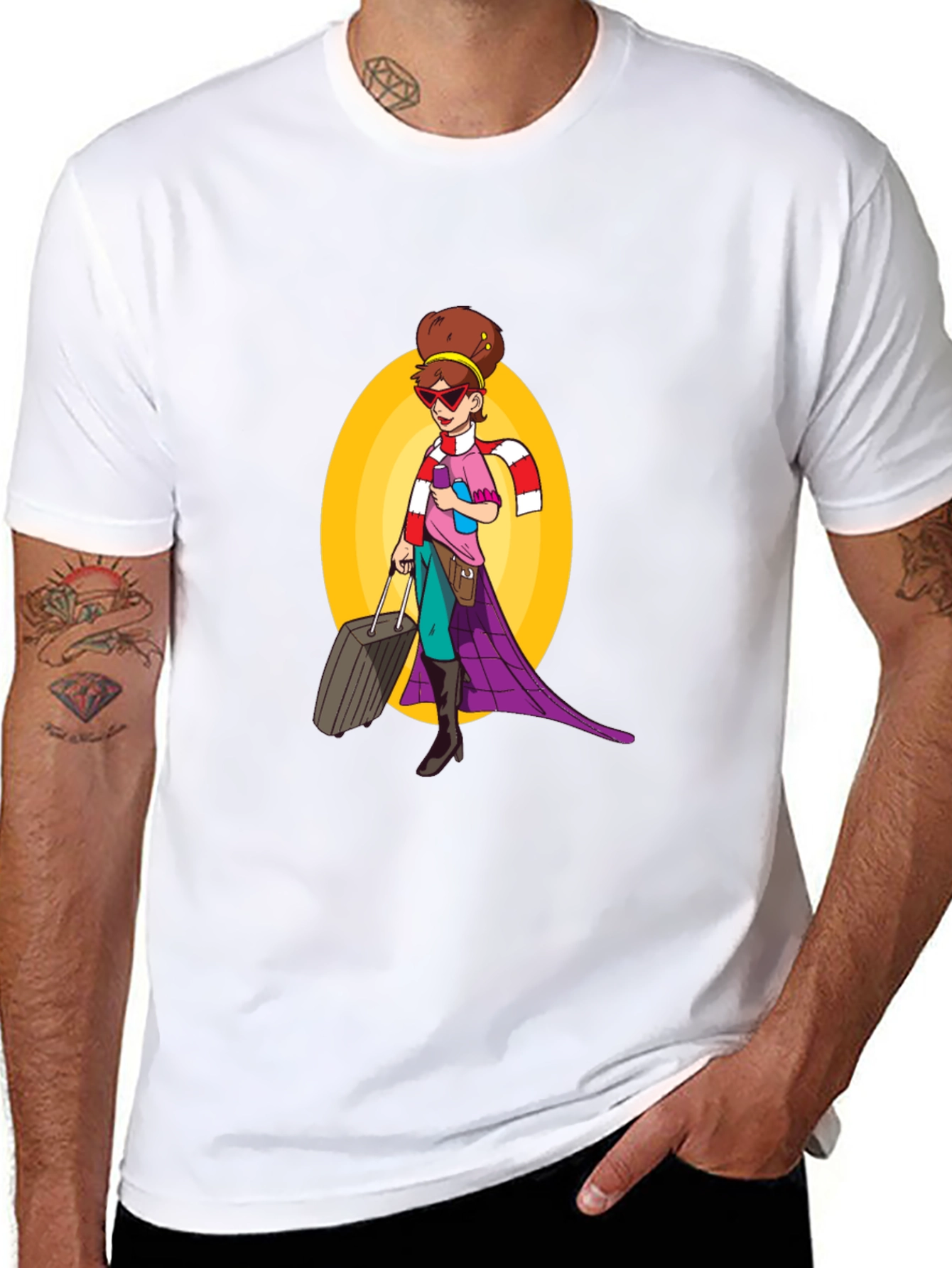 Cartoon Traveler Graphic Tee - Black