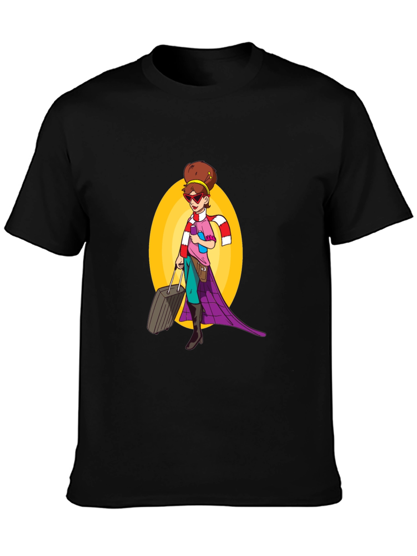 Cartoon Traveler Graphic Tee - Black