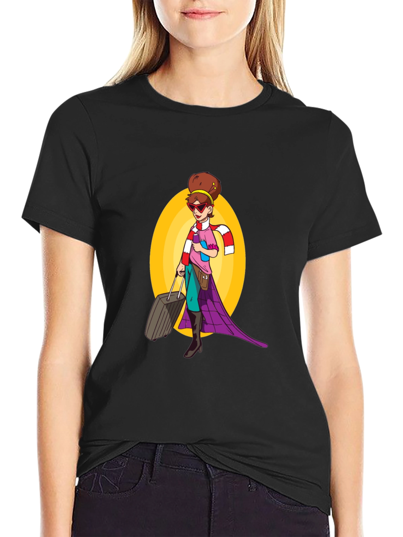 Cartoon Traveler Graphic Tee - Black
