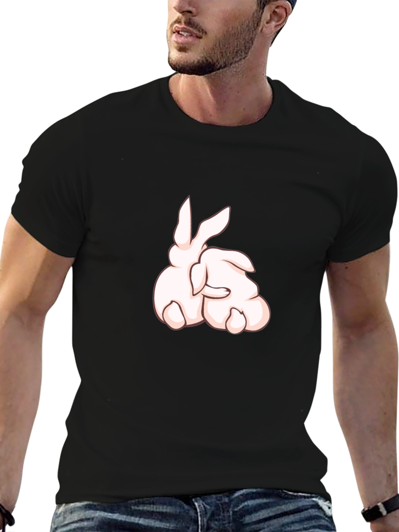 Rabbit Cartoon Graphic Black T-Shirt