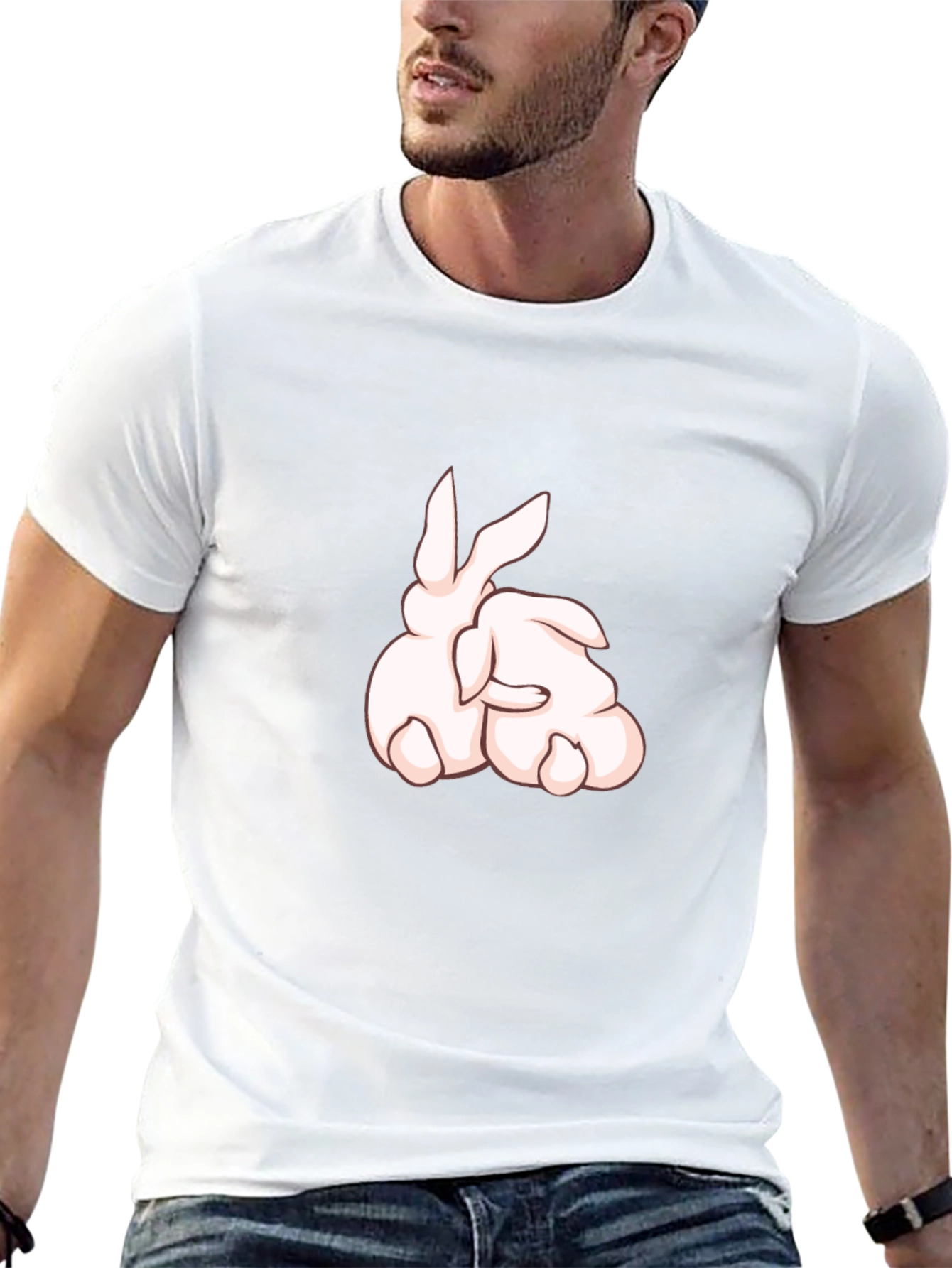 Rabbit Cartoon Graphic Black T-Shirt