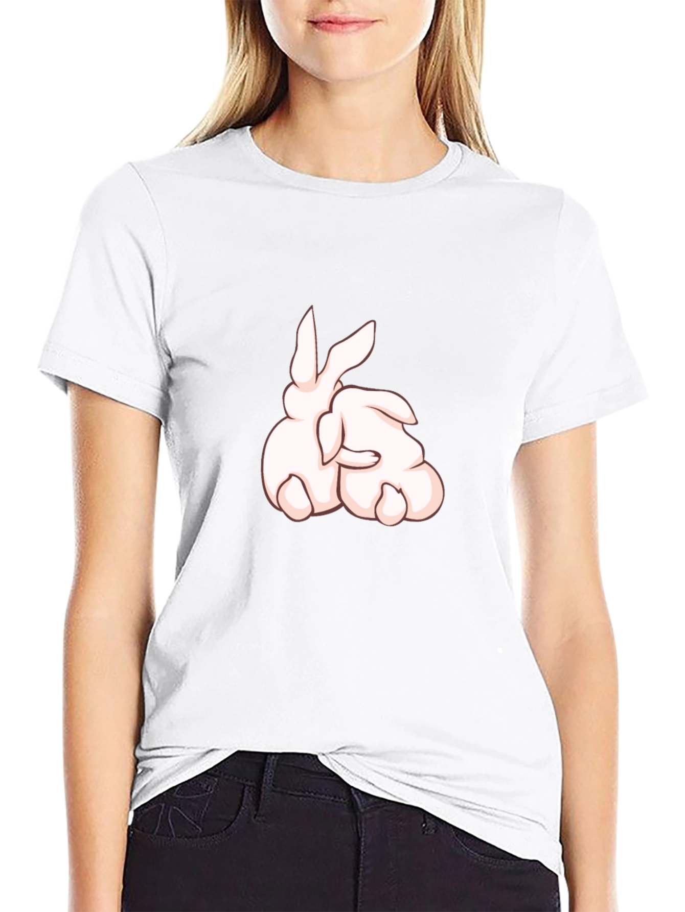 Rabbit Cartoon Graphic Black T-Shirt