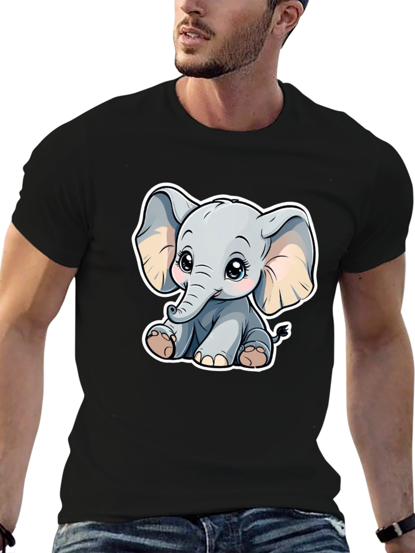 Cute Elephant Graphic Tee - Black Cotton Shirt