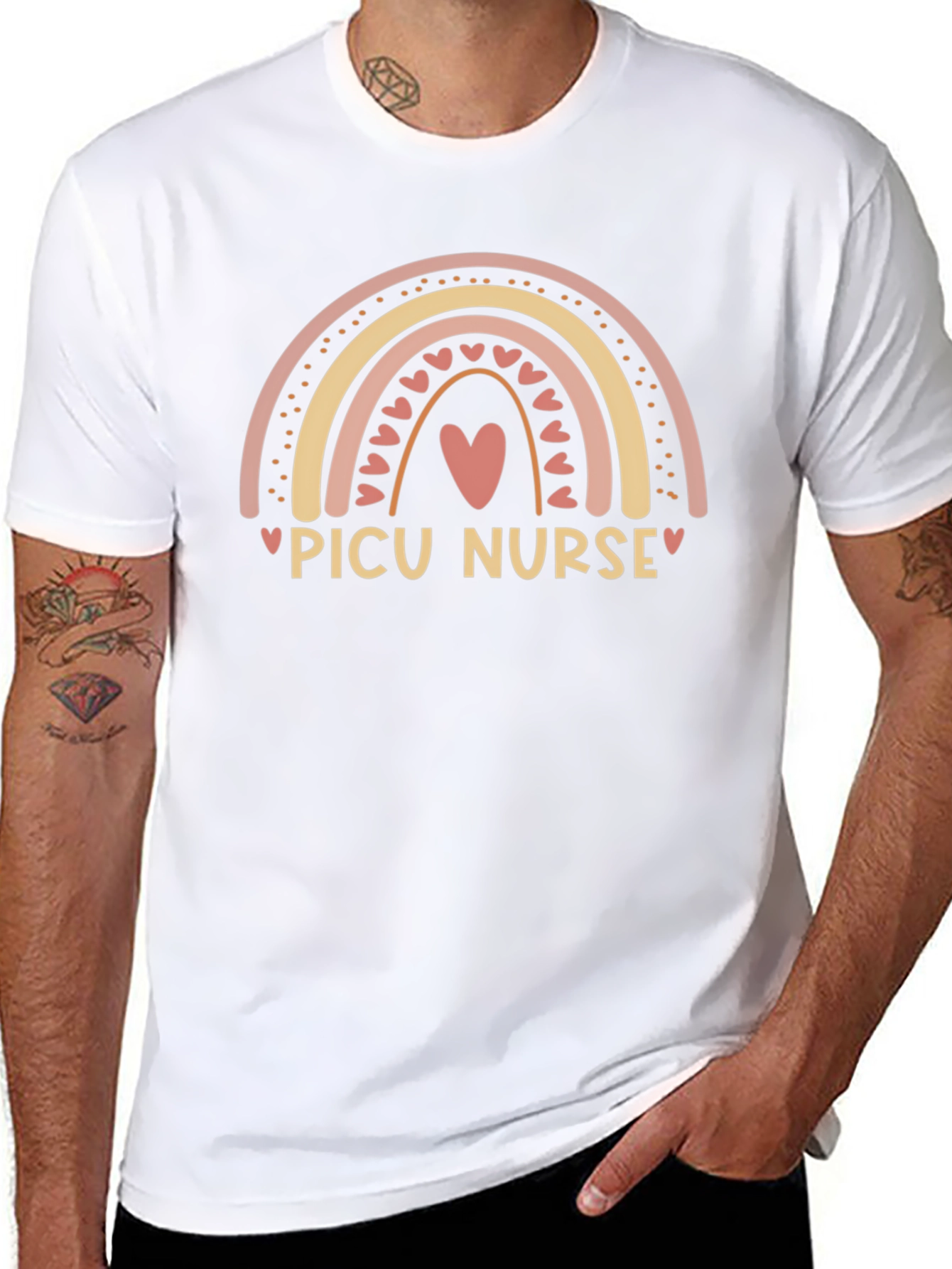 PICU Nurse Rainbow Heart Black Tee