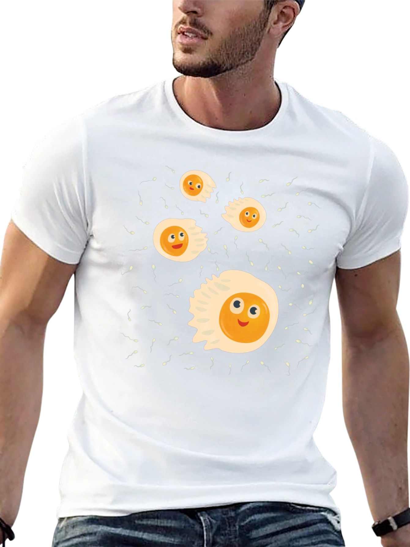 Funny Egg Cartoon Graphic Black T-Shirt