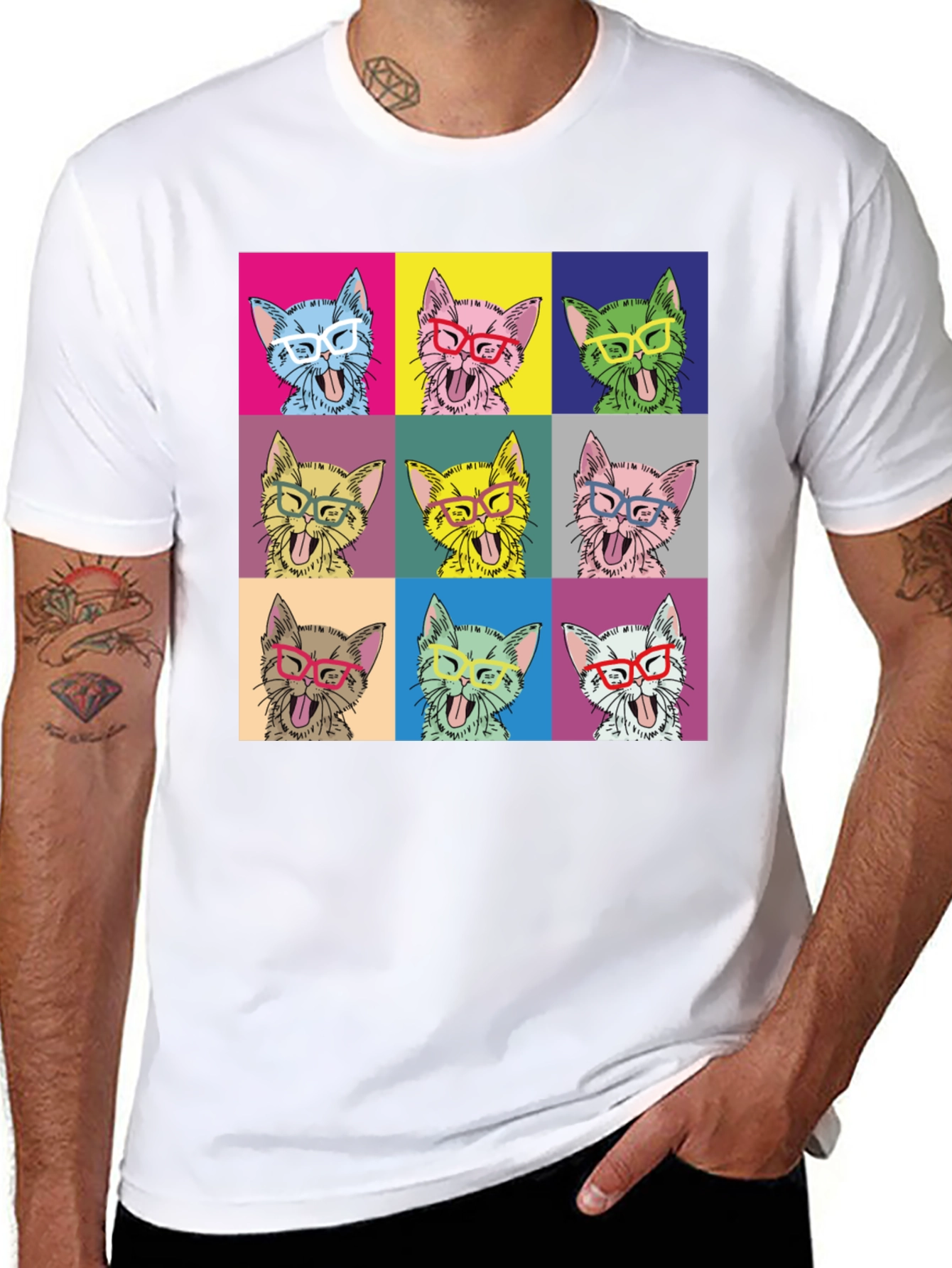 Pop Art Cat T-Shirt - Quirky & Fun Design