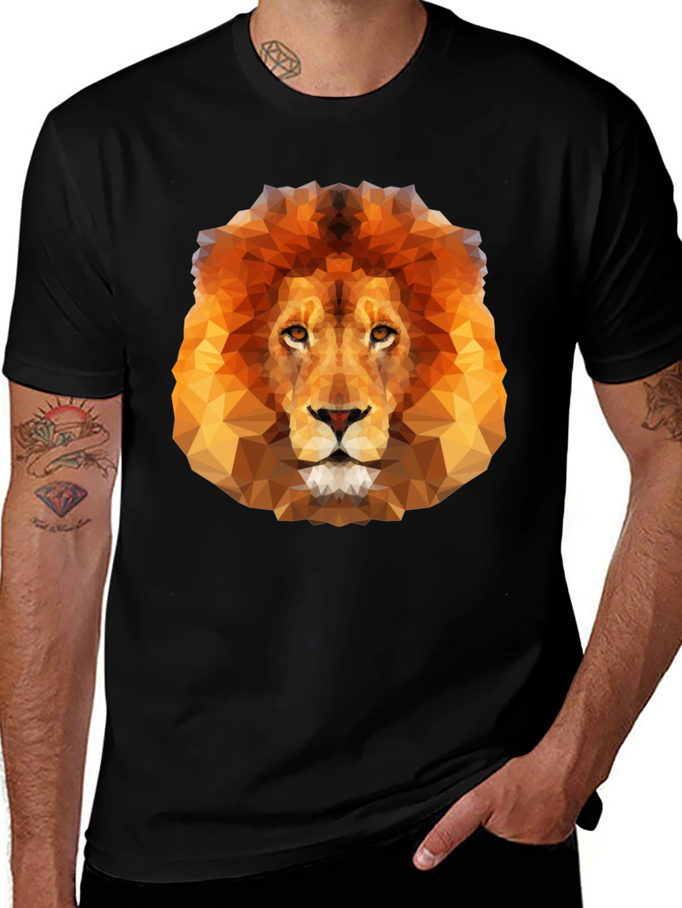 Geometric Lion Graphic Tee - Mens Black T-Shirt