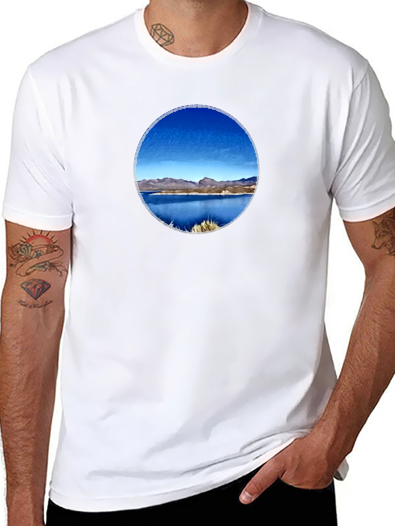 Scenic Lake View Graphic Tee - Black
