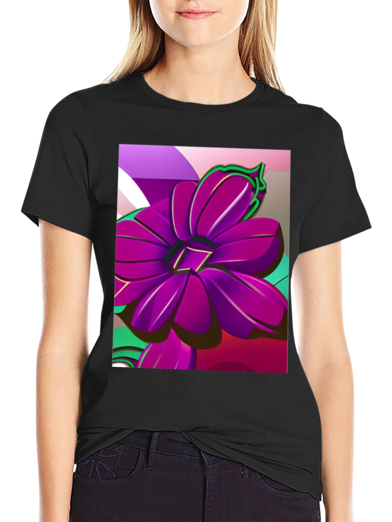 Bold Floral Graphic Tee - Modern Artistic Design