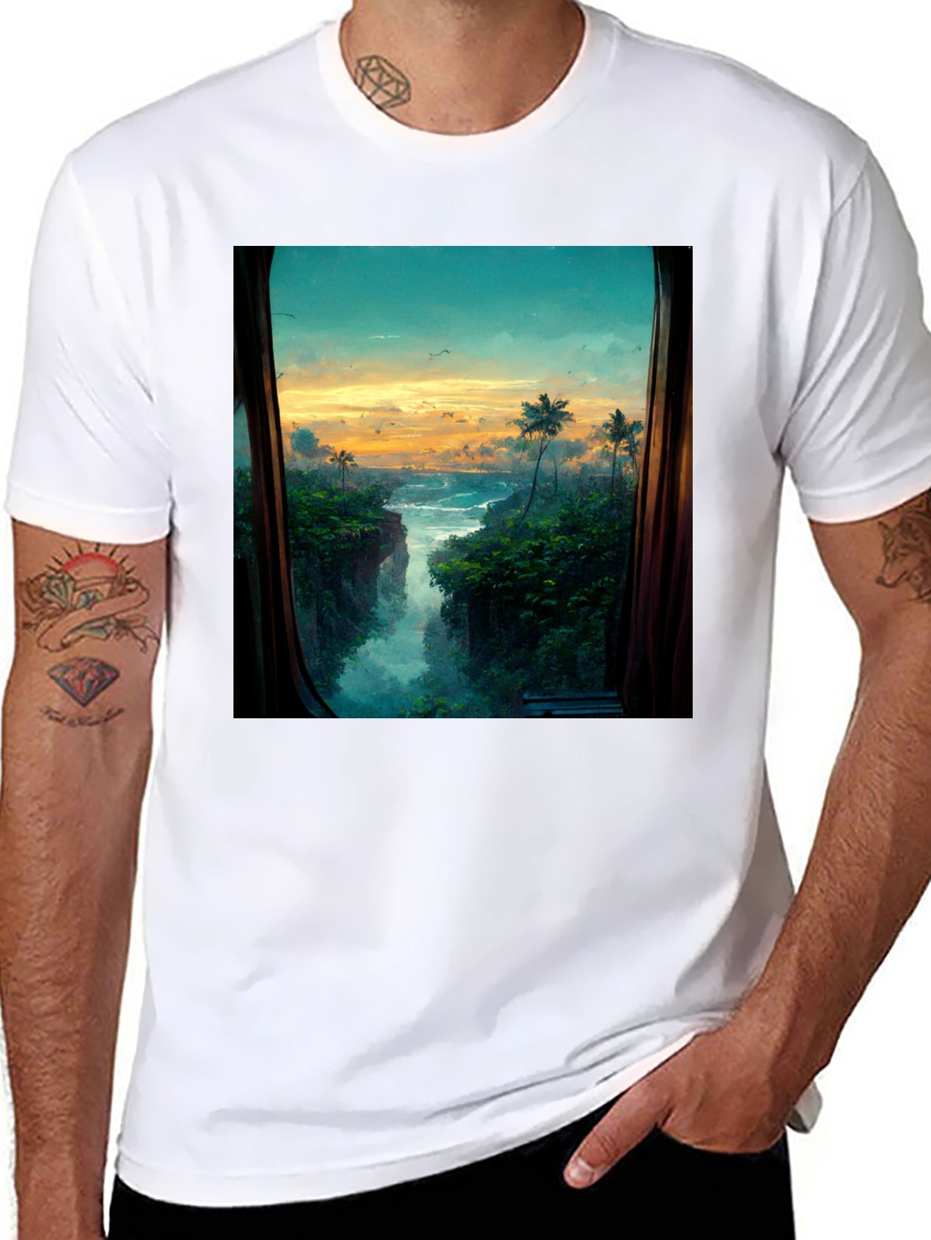 Tropical View T-Shirt - Nature Window Design